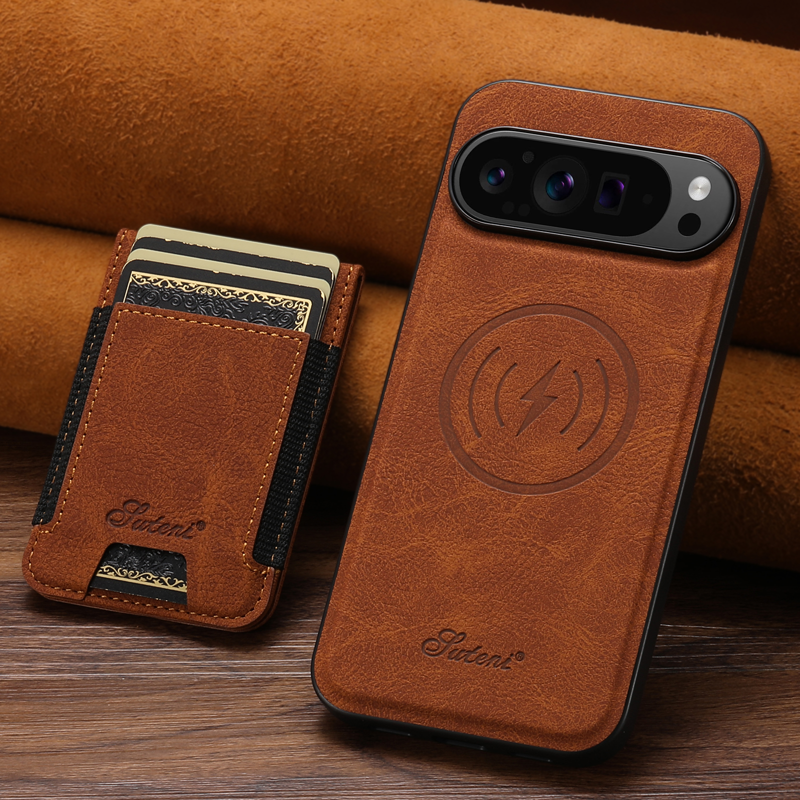 SUTENI H17LZ Magnet Wireless Charging Card Holder Stand Luxury Faux Leather Phone Case For Google Pixel 10ProXL 9 8A 7 6
