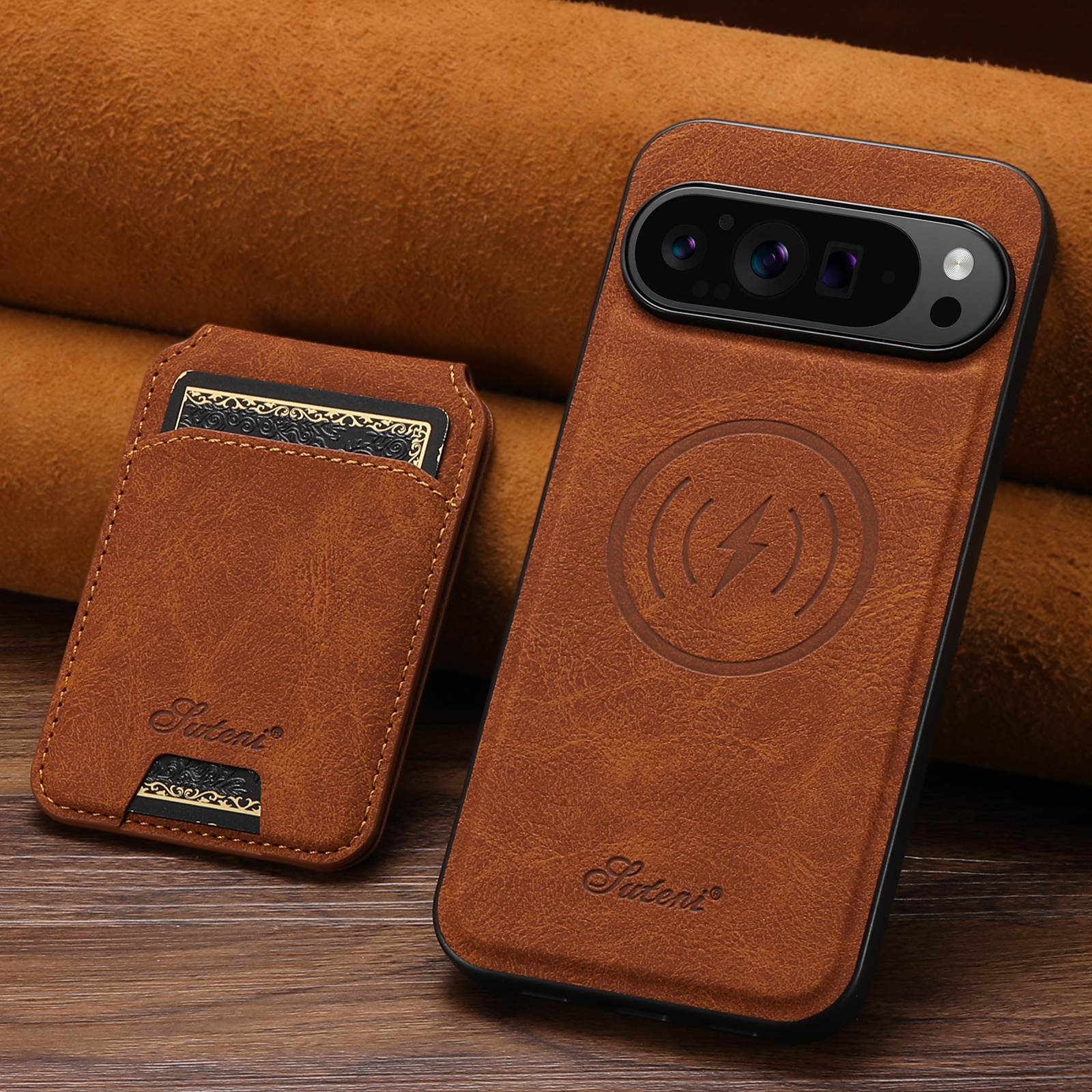 SUTENI H16 Wireless Charging Phone Case Magnet Card Holder Stand Faux Leather For Google Pixel 10ProXL 9 8A 7 6