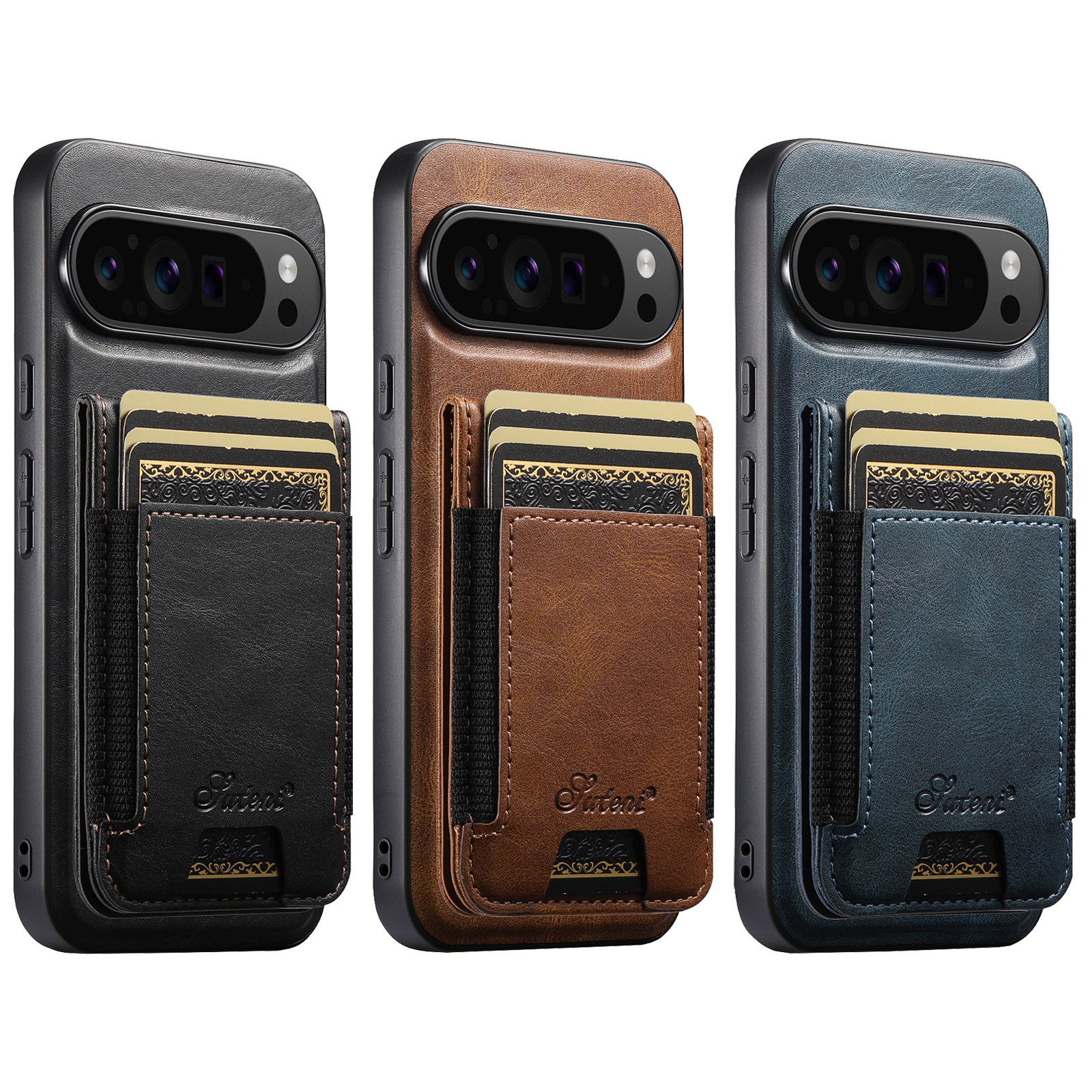 SUTENI H17YL Faux Leather Phone Case Wireless Charging Magnet Card Holder Stand For Google Pixel 10ProXL 9 8A 7 6