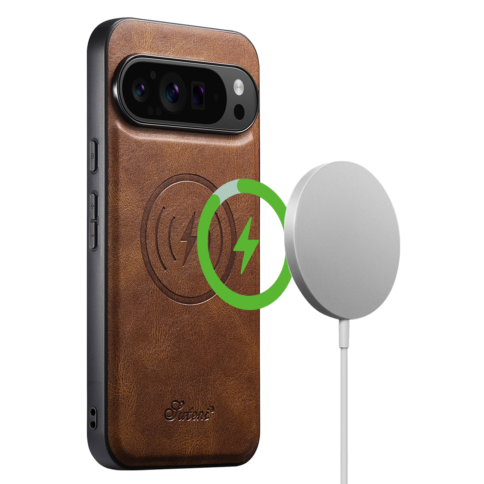 SUTENI H15DK Luxury Faux Leather Oil Wax Phone Case Magnet Wireless Charging For Google Pixel 10ProXL 9 8A 7 6