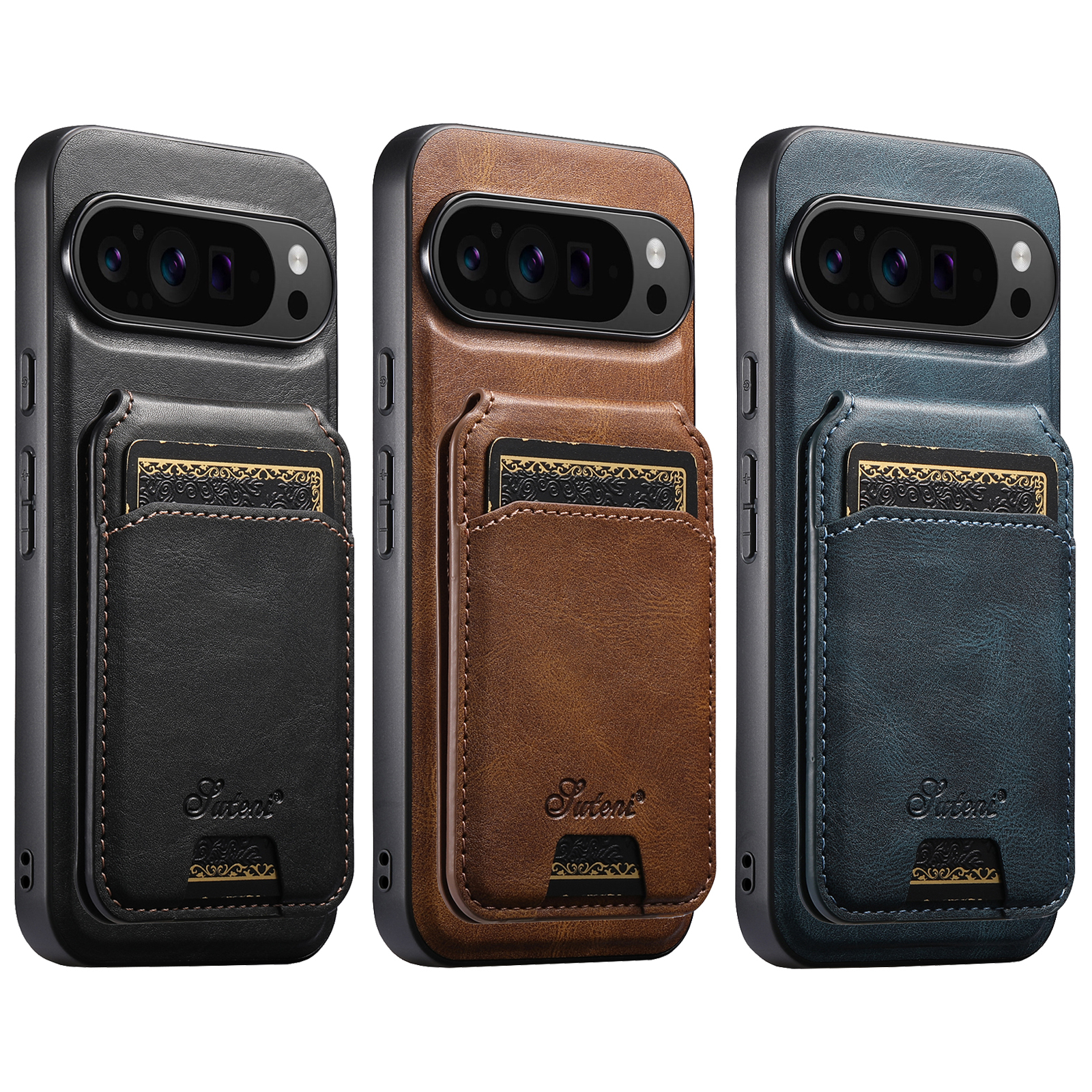 SUTENI H15 Wireless Charging Faux Leather Magnet Card Holder Stand Picture frame Phone Case For Google Pixel 10ProXL 9 8A 7 6