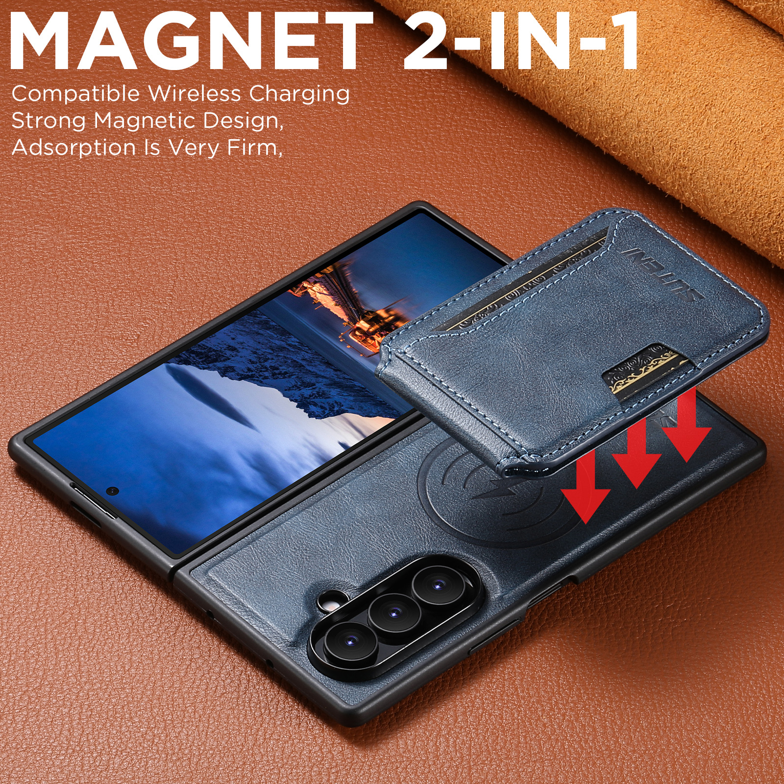 SUTENI M3 Magnet Wireless Charging Luxury Faux Leather Phone Case Card Holder Stand For Samsung Galaxy Z Fold 8 Ultra 7 6