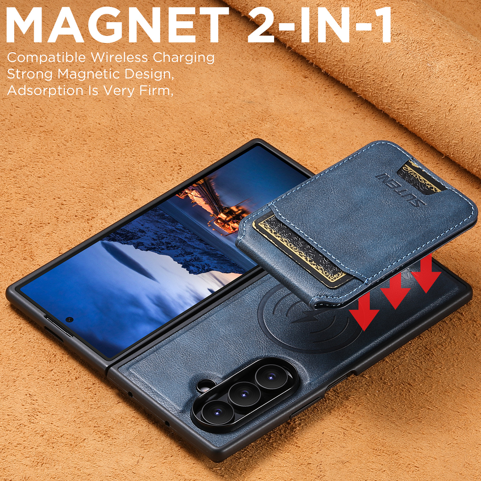 SUTENI M5 Magnet Wireless Charging Luxury Faux Leather Phone Case Card Holder Stand For Samsung Galaxy Z Fold 8 Ultra 7 6