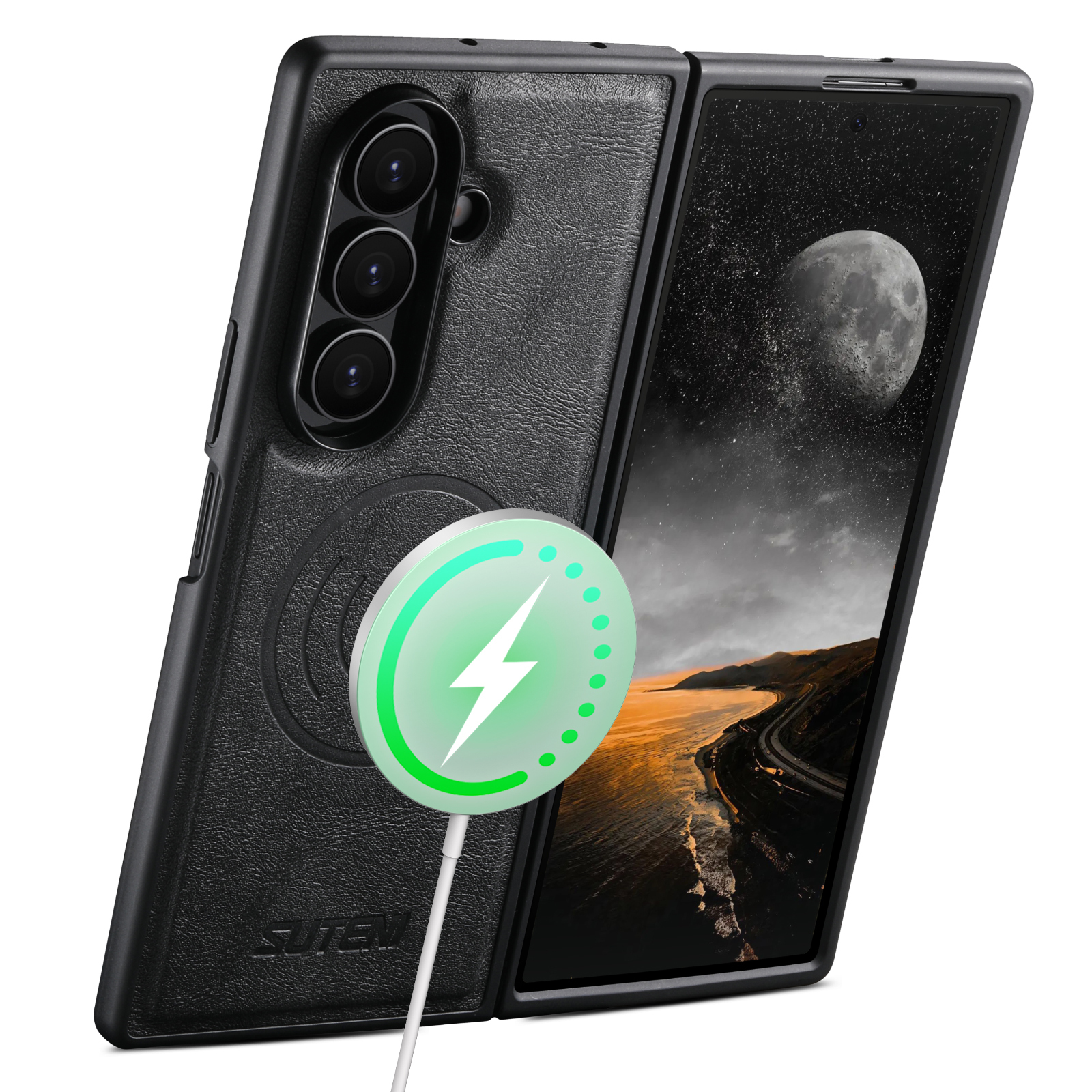 SUTENI G5 Frosted Feel Faux Leather Magnet Wireless Charging Phone Case For Samsung Galaxy Z Fold 7 6