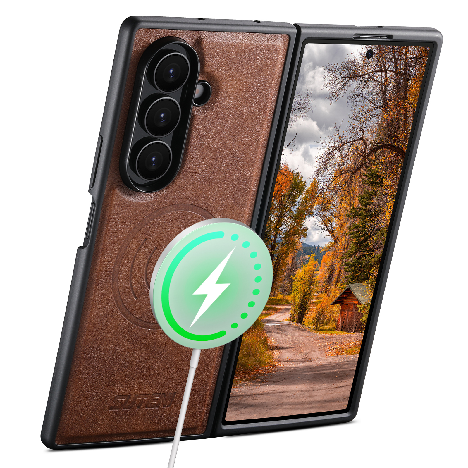 SUTENI G5 Frosted Feel Faux Leather Magnet Wireless Charging Phone Case For Samsung Galaxy Z Fold 7 6
