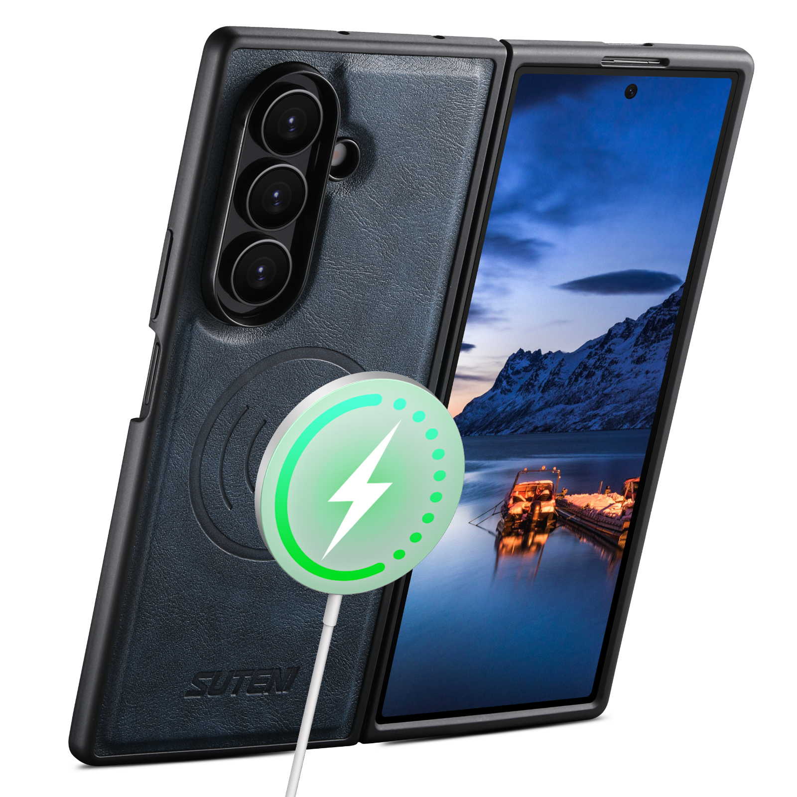 SUTENI G5 Frosted Feel Faux Leather Magnet Wireless Charging Phone Case For Samsung Galaxy Z Fold 8 Ultra 7 6