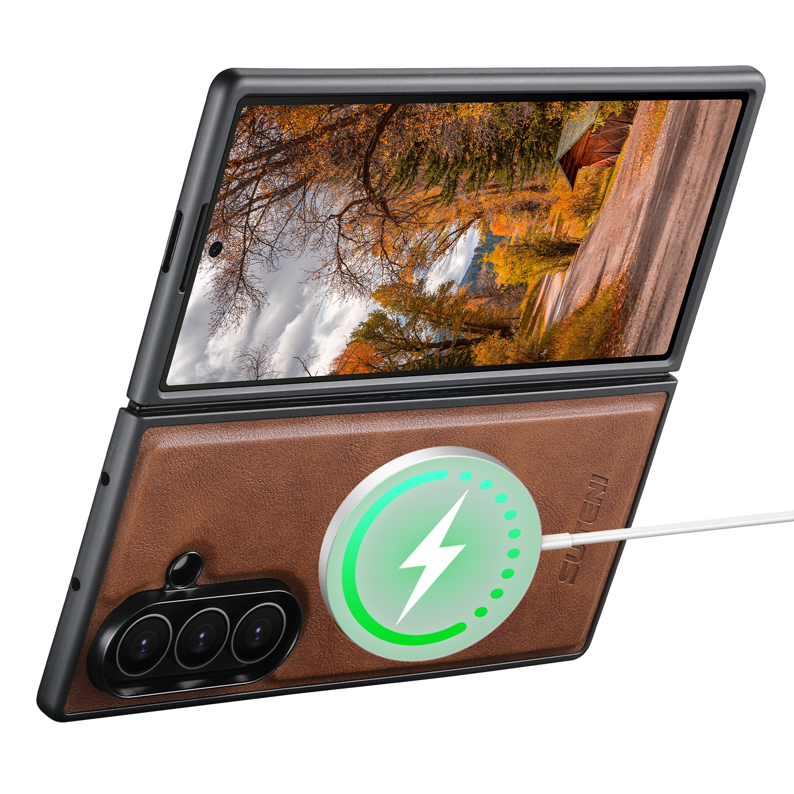 SUTENI G5 Frosted Feel Faux Leather Magnet Wireless Charging Phone Case For Samsung Galaxy Z Fold 7 6