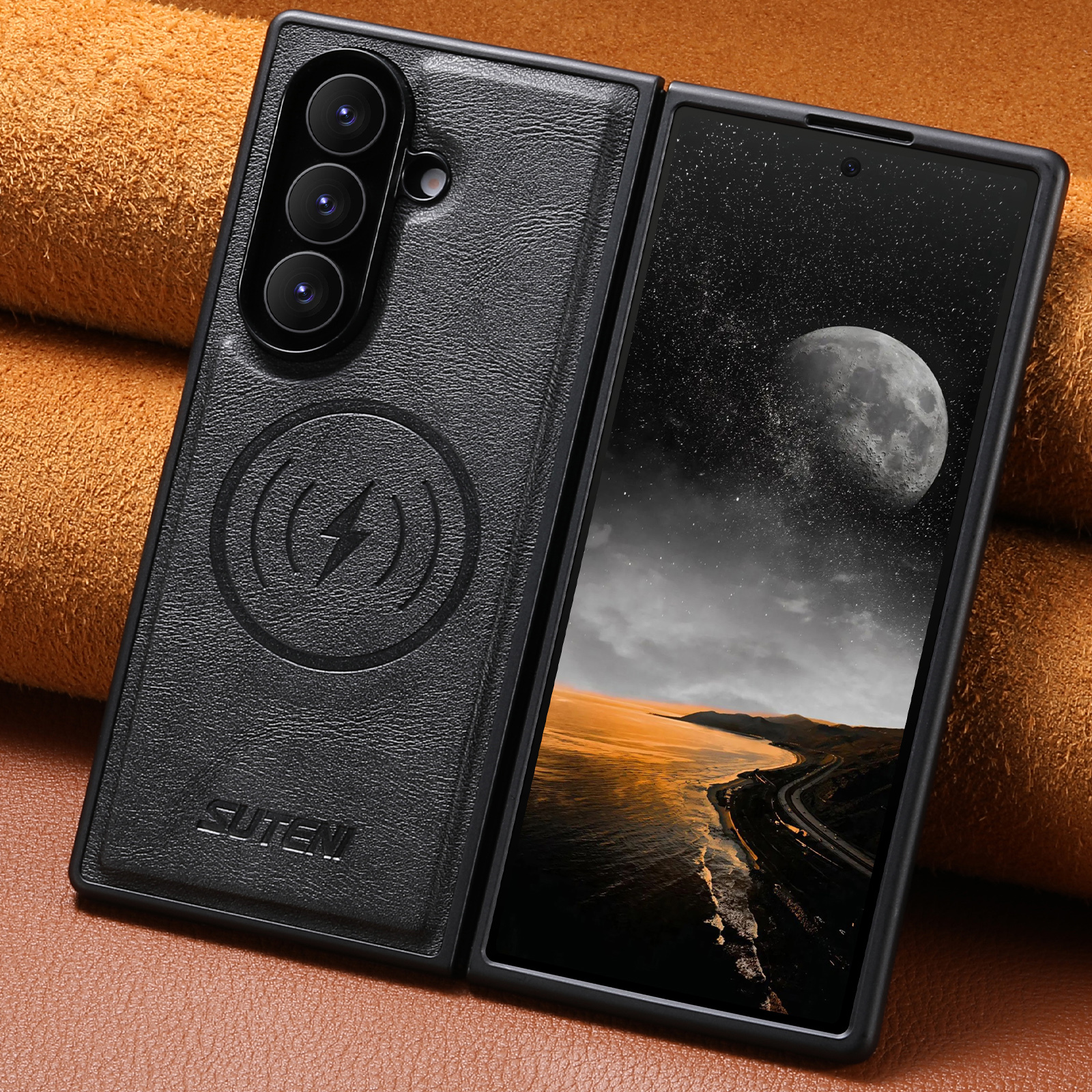 SUTENI G5 Frosted Feel Faux Leather Magnet Wireless Charging Phone Case For Samsung Galaxy Z Fold 7 6