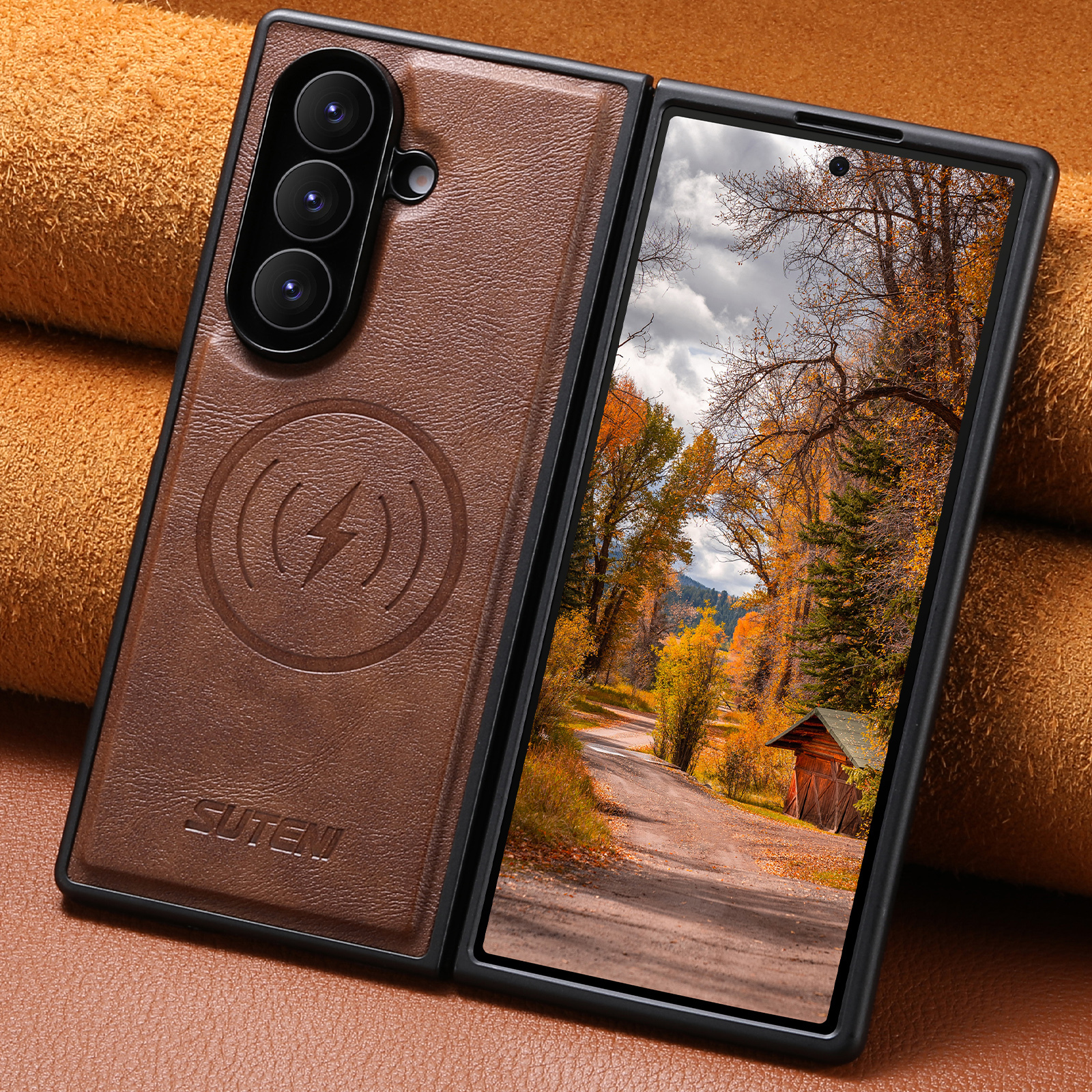 SUTENI G5 Frosted Feel Faux Leather Magnet Wireless Charging Phone Case For Samsung Galaxy Z Fold 7 6