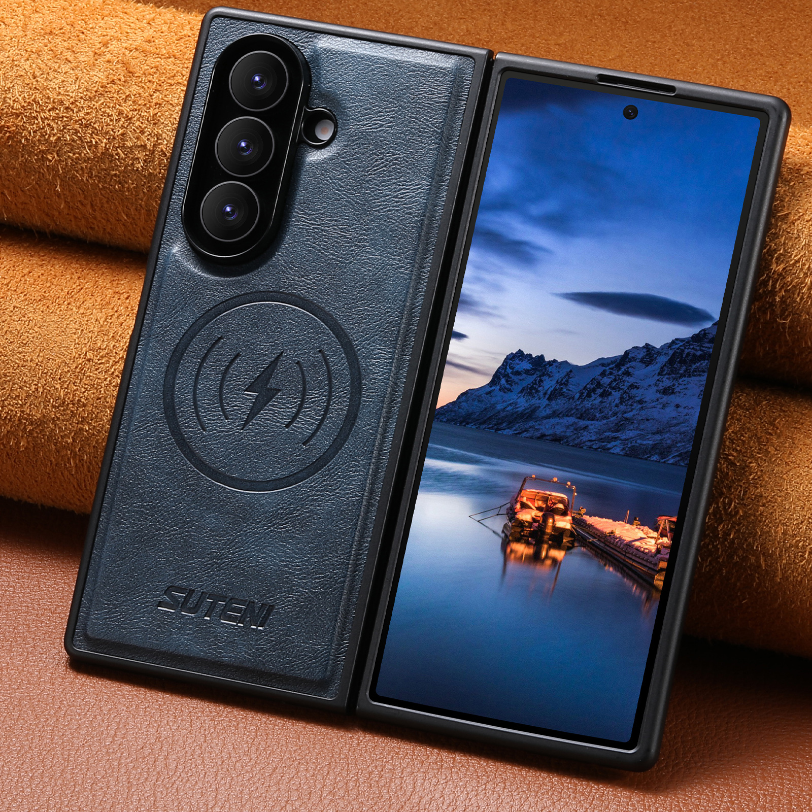SUTENI G5 Frosted Feel Faux Leather Magnet Wireless Charging Phone Case For Samsung Galaxy Z Fold 7 6