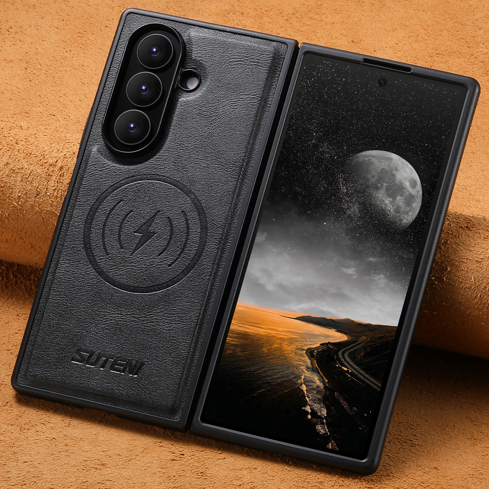 SUTENI G5 Frosted Feel Faux Leather Magnet Wireless Charging Phone Case For Samsung Galaxy Z Fold 7 6