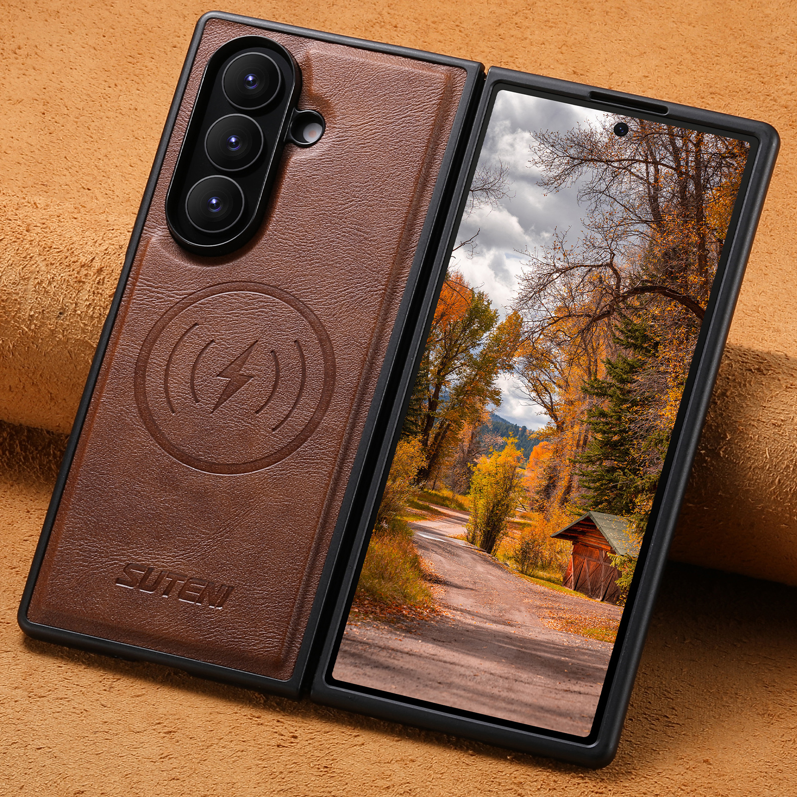SUTENI G5 Frosted Feel Faux Leather Magnet Wireless Charging Phone Case For Samsung Galaxy Z Fold 7 6