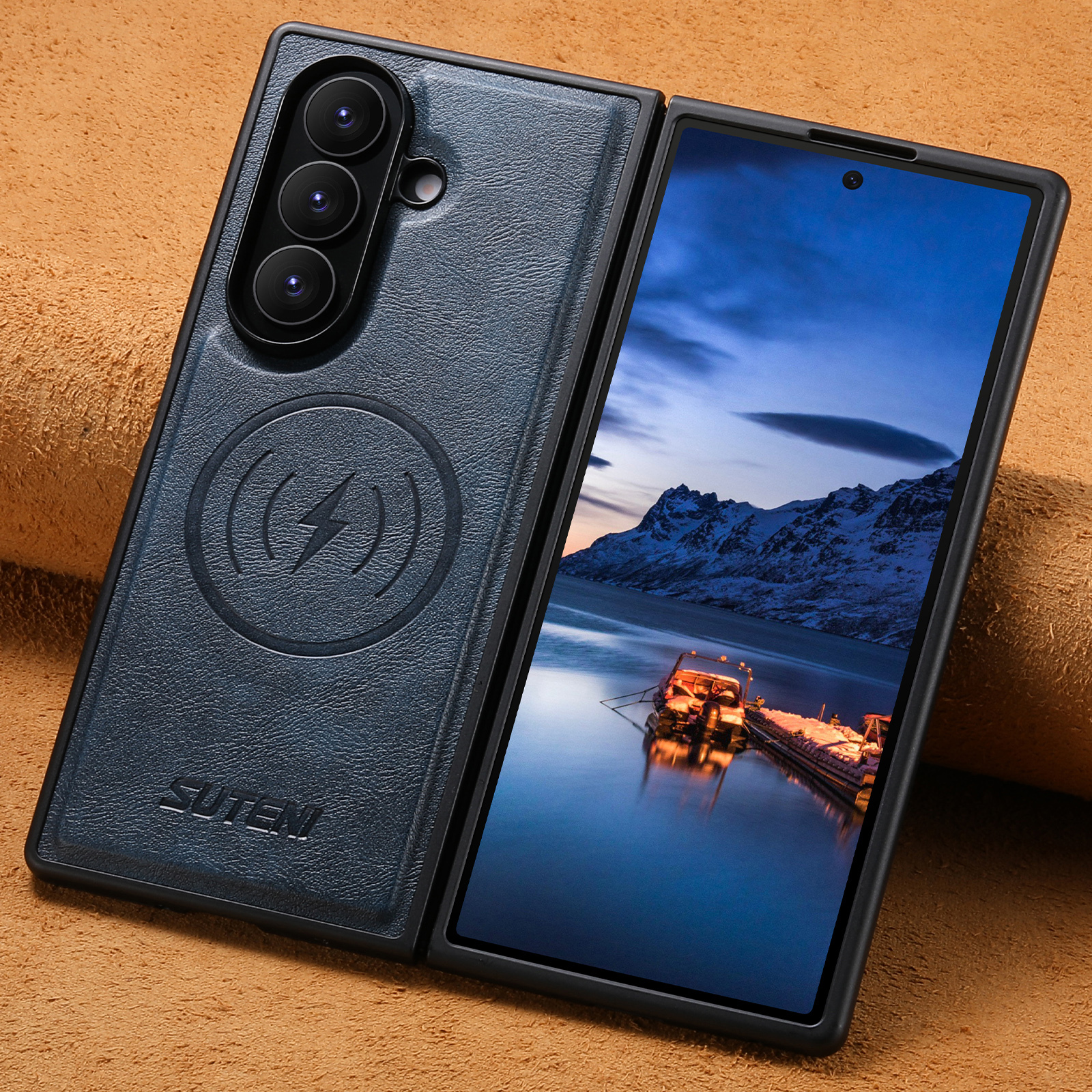 SUTENI G5 Frosted Feel Faux Leather Magnet Wireless Charging Phone Case For Samsung Galaxy Z Fold 7 6