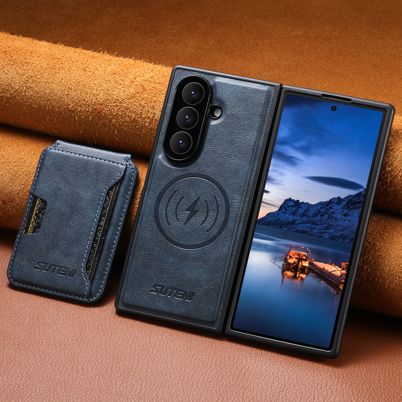 SUTENI M3 Magnet Wireless Charging Luxury Faux Leather Phone Case Card Holder Stand For Samsung Galaxy Z Fold 8 Ultra 7 6