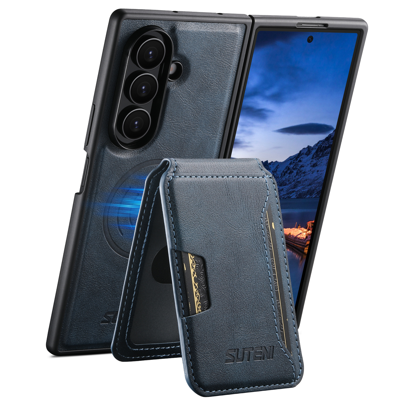 SUTENI M3 Magnet Wireless Charging Luxury Faux Leather Phone Case Card Holder Stand For Samsung Galaxy Z Fold 8 Ultra 7 6