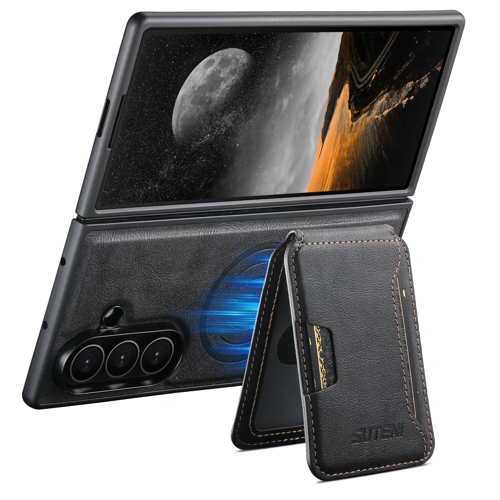 SUTENI M3 Magnet Wireless Charging Luxury Faux Leather Phone Case Card Holder Stand For Samsung Galaxy Z Fold 8 Ultra 7 6