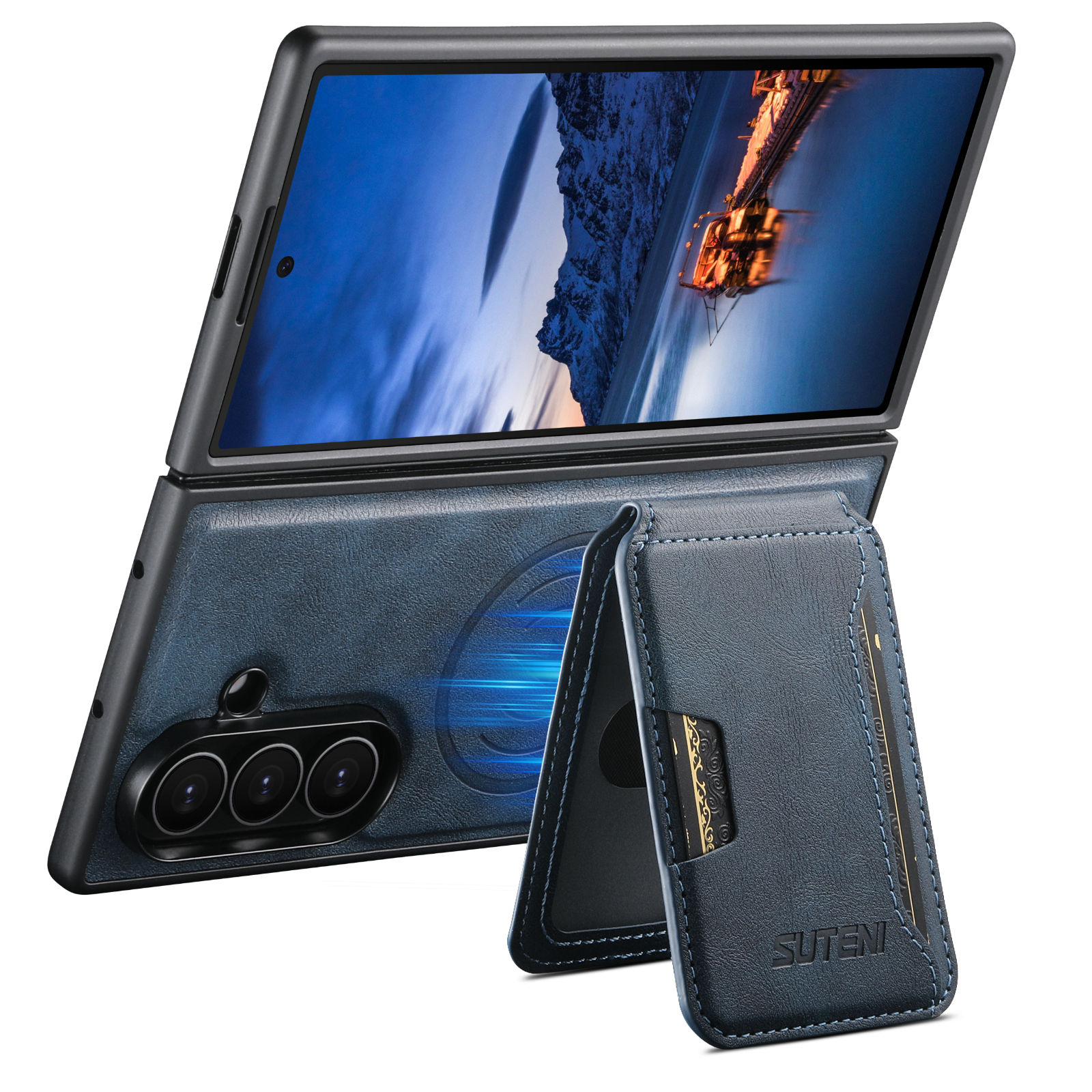 SUTENI M3 Magnet Wireless Charging Luxury Faux Leather Phone Case Card Holder Stand For Samsung Galaxy Z Fold 8 Ultra 7 6