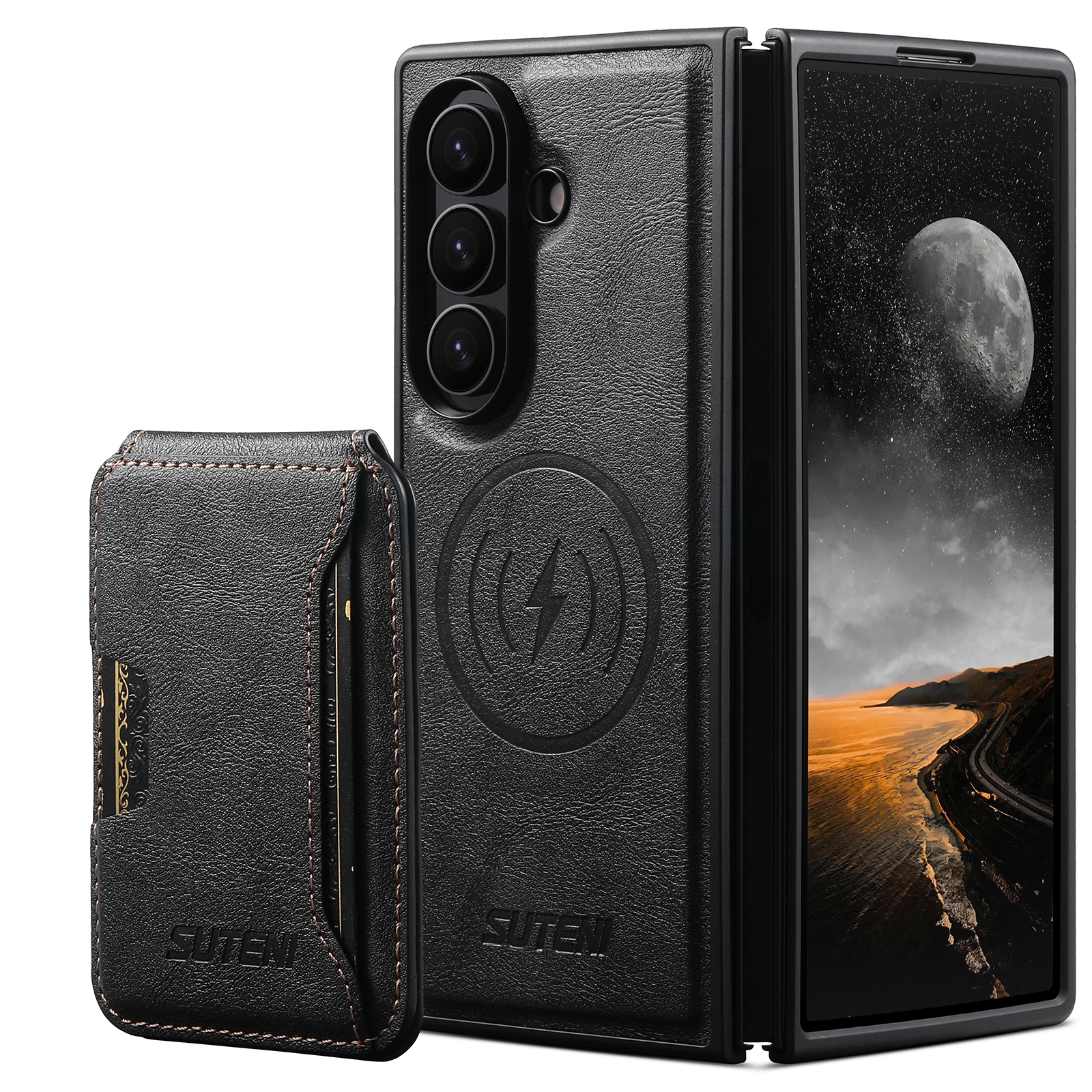 SUTENI M3 Magnet Wireless Charging Luxury Faux Leather Phone Case Card Holder Stand For Samsung Galaxy Z Fold 8 Ultra 7 6