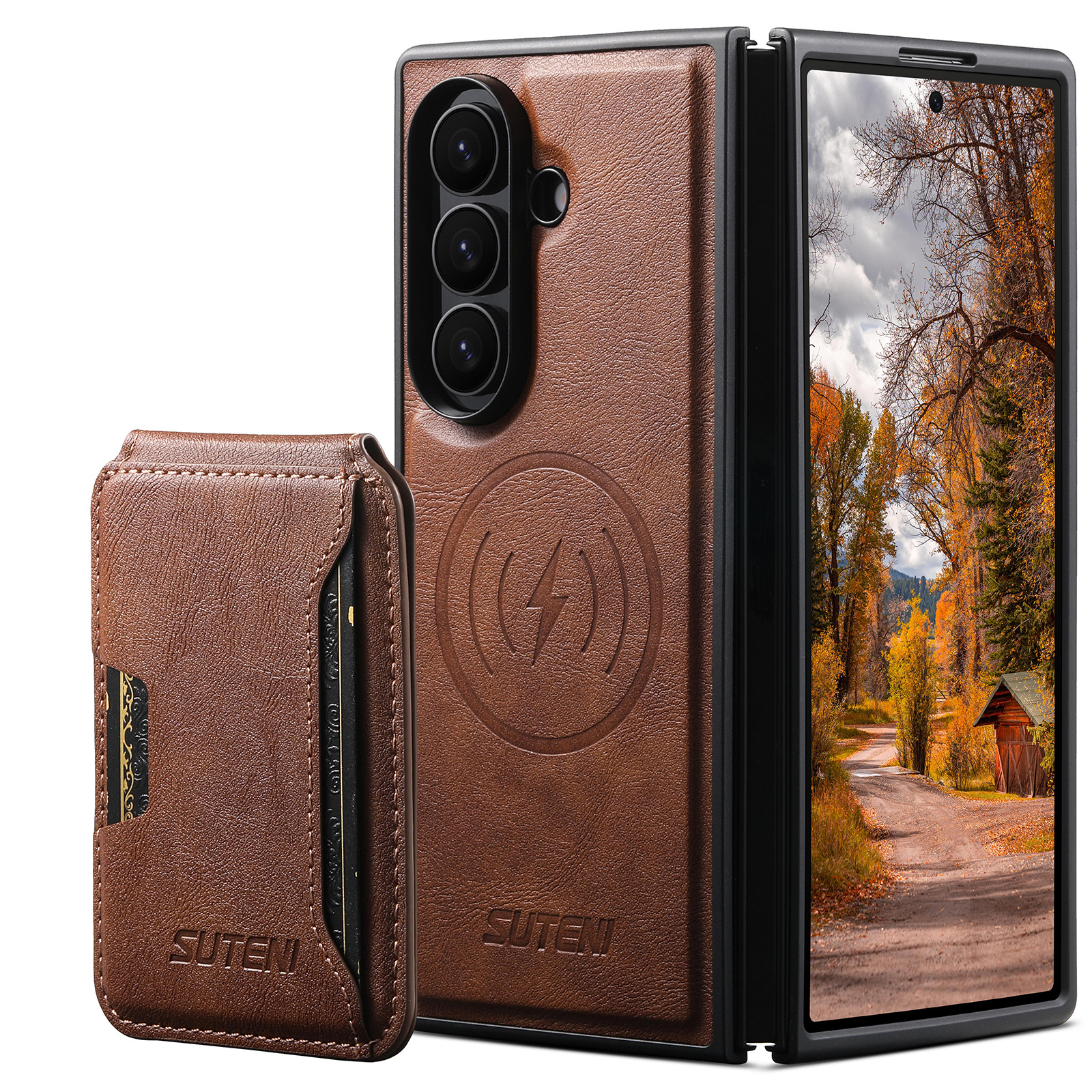 SUTENI M3 Magnet Wireless Charging Luxury Faux Leather Phone Case Card Holder Stand For Samsung Galaxy Z Fold 7 6