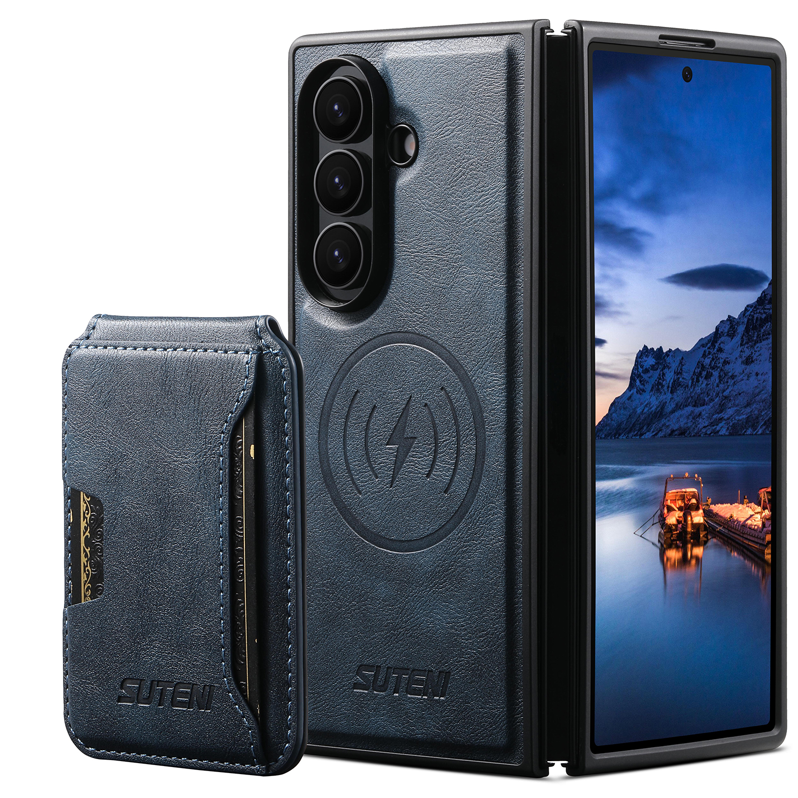 SUTENI M3 Magnet Wireless Charging Luxury Faux Leather Phone Case Card Holder Stand For Samsung Galaxy Z Fold 8 Ultra 7 6