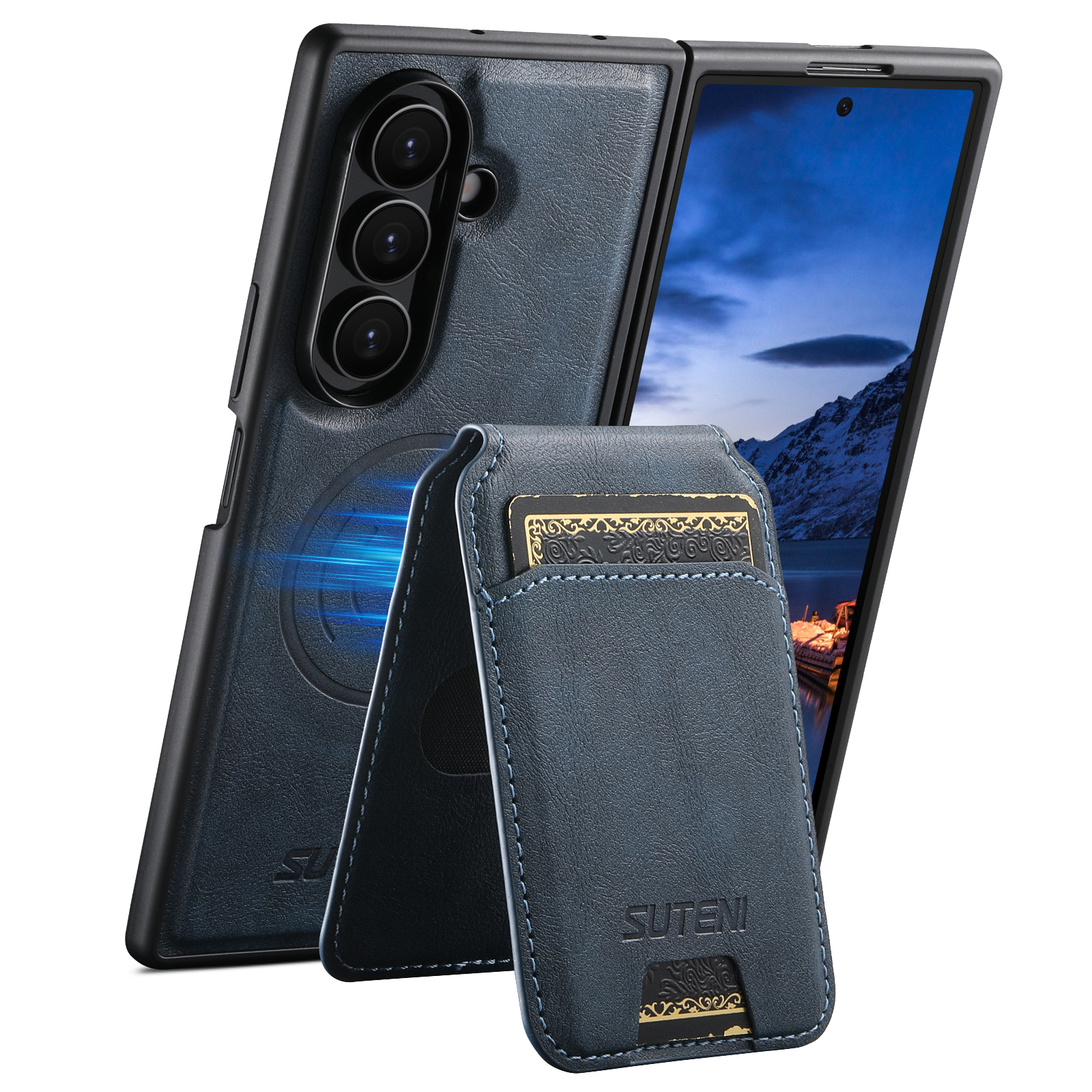SUTENI M5 Magnet Wireless Charging Luxury Faux Leather Phone Case Card Holder Stand For Samsung Galaxy Z Fold 8 Ultra 7 6
