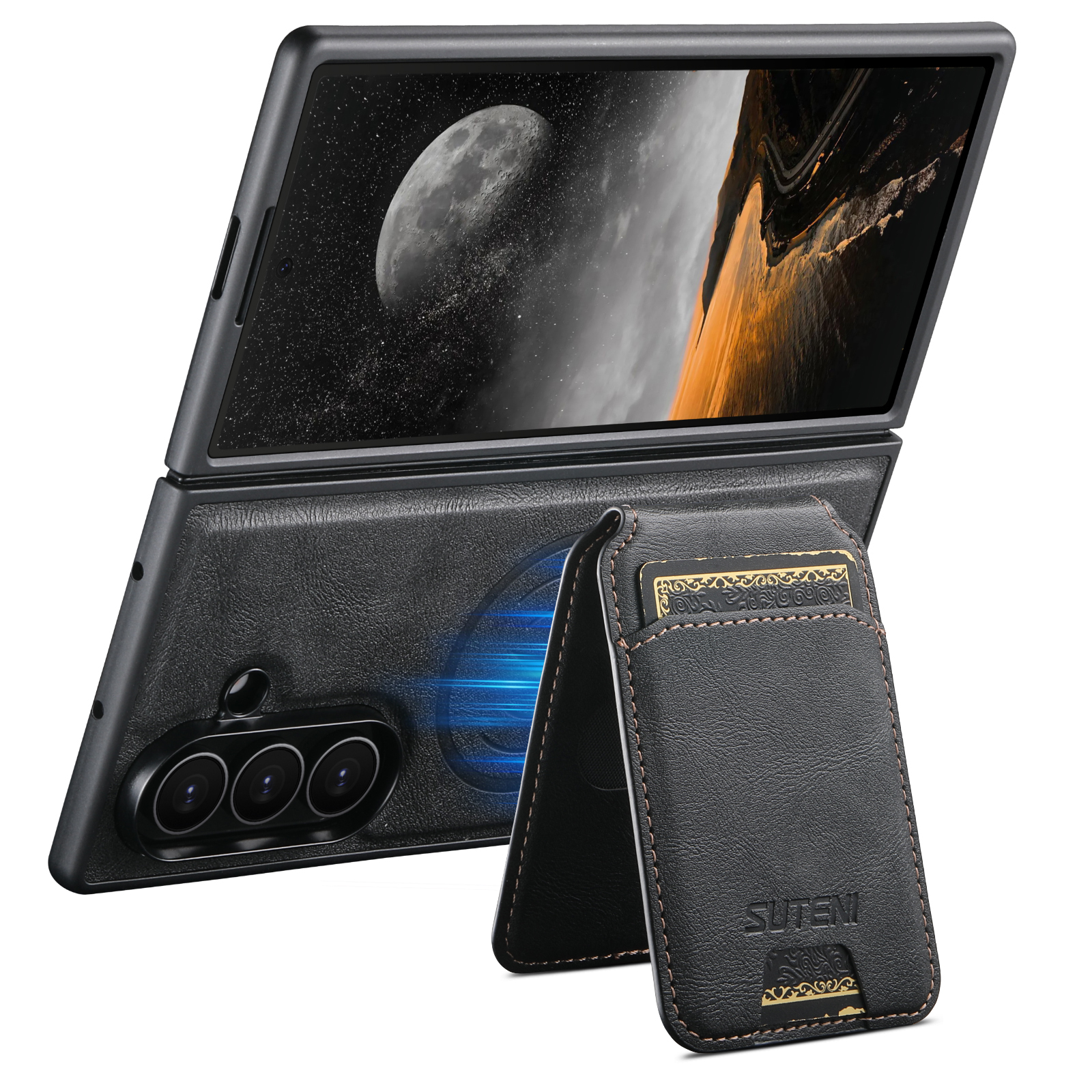 SUTENI M5 Magnet Wireless Charging Luxury Faux Leather Phone Case Card Holder Stand For Samsung Galaxy Z Fold 8 Ultra 7 6
