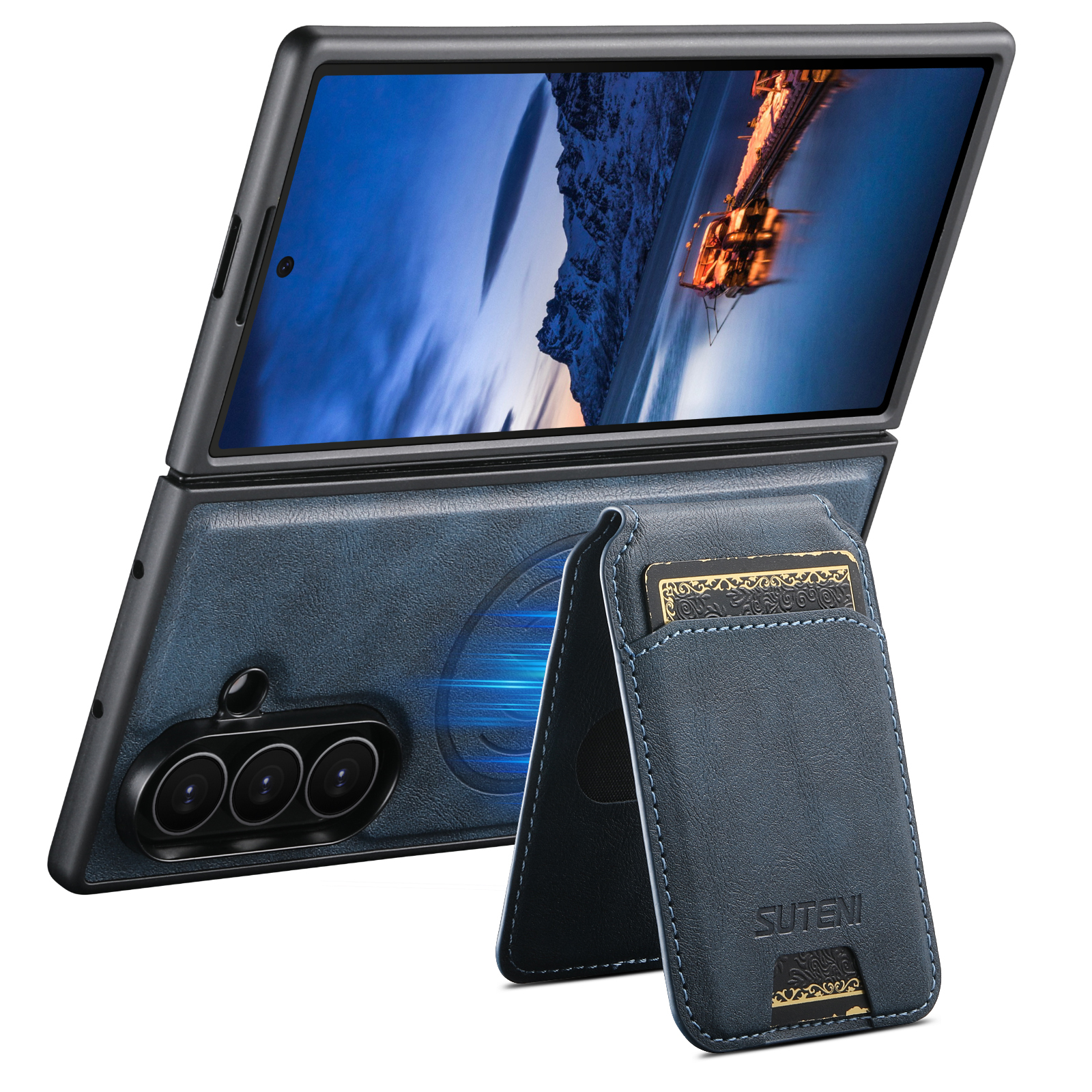 SUTENI M5 Magnet Wireless Charging Luxury Faux Leather Phone Case Card Holder Stand For Samsung Galaxy Z Fold 8 Ultra 7 6