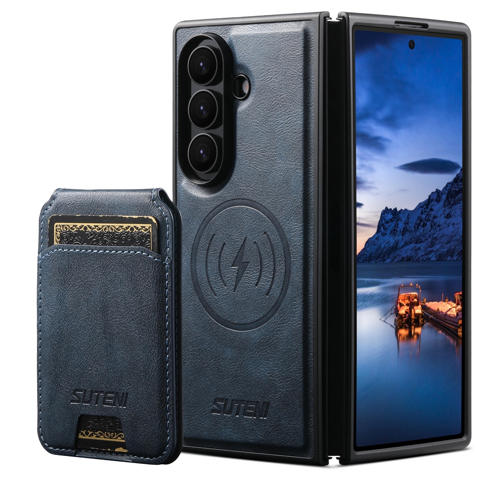 SUTENI M5 Magnet Wireless Charging Luxury Faux Leather Phone Case Card Holder Stand For Samsung Galaxy Z Fold 8 Ultra 7 6