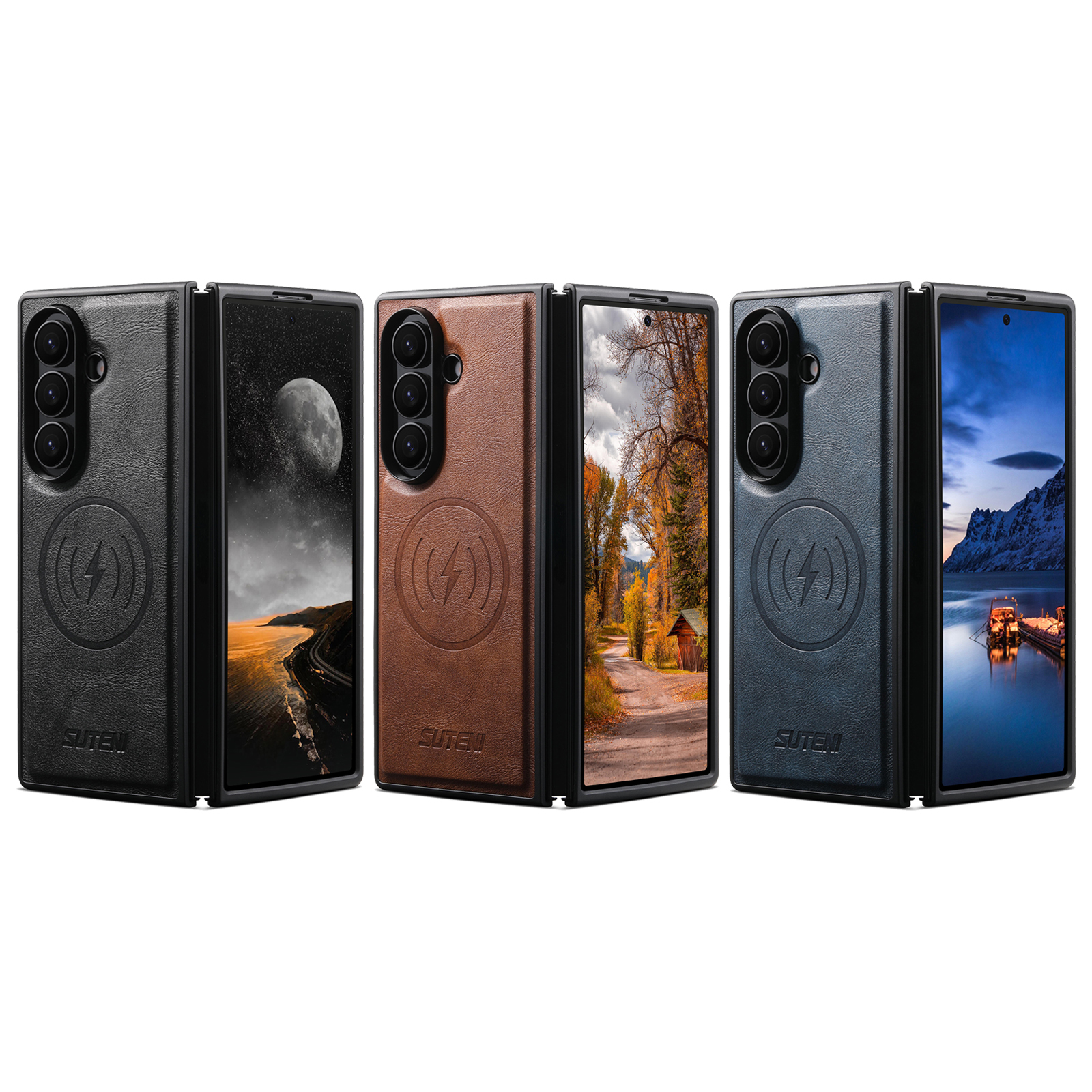 SUTENI G5 Frosted Feel Faux Leather Magnet Wireless Charging Phone Case For Samsung Galaxy Z Fold 7 6