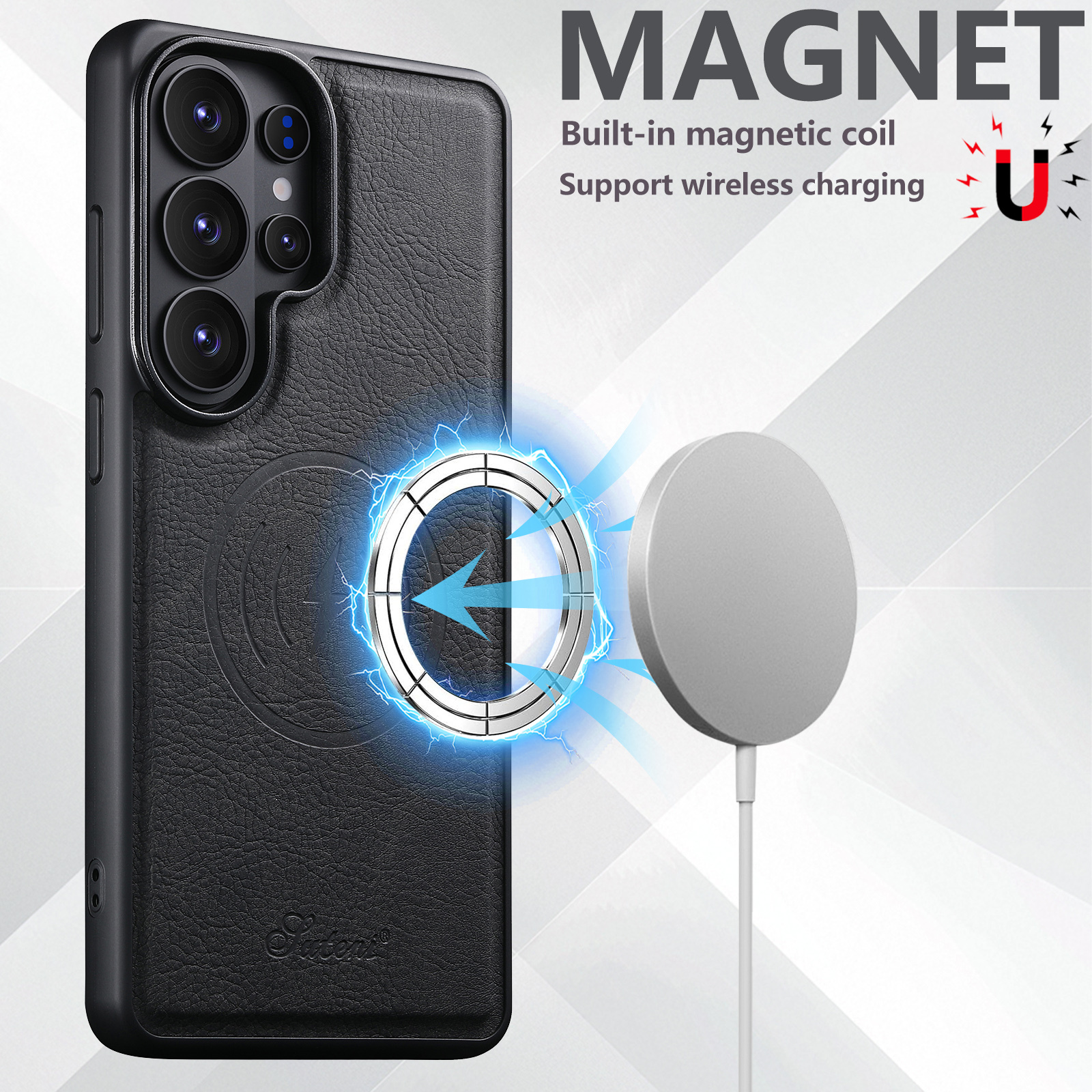 SUTENI H16DK Luxury Faux Leather Phone Case Magnet Wireless Charging Frosted Feel For Samsung Galaxy S26 Ultra S25 Plus S24 S23 S22 Note20