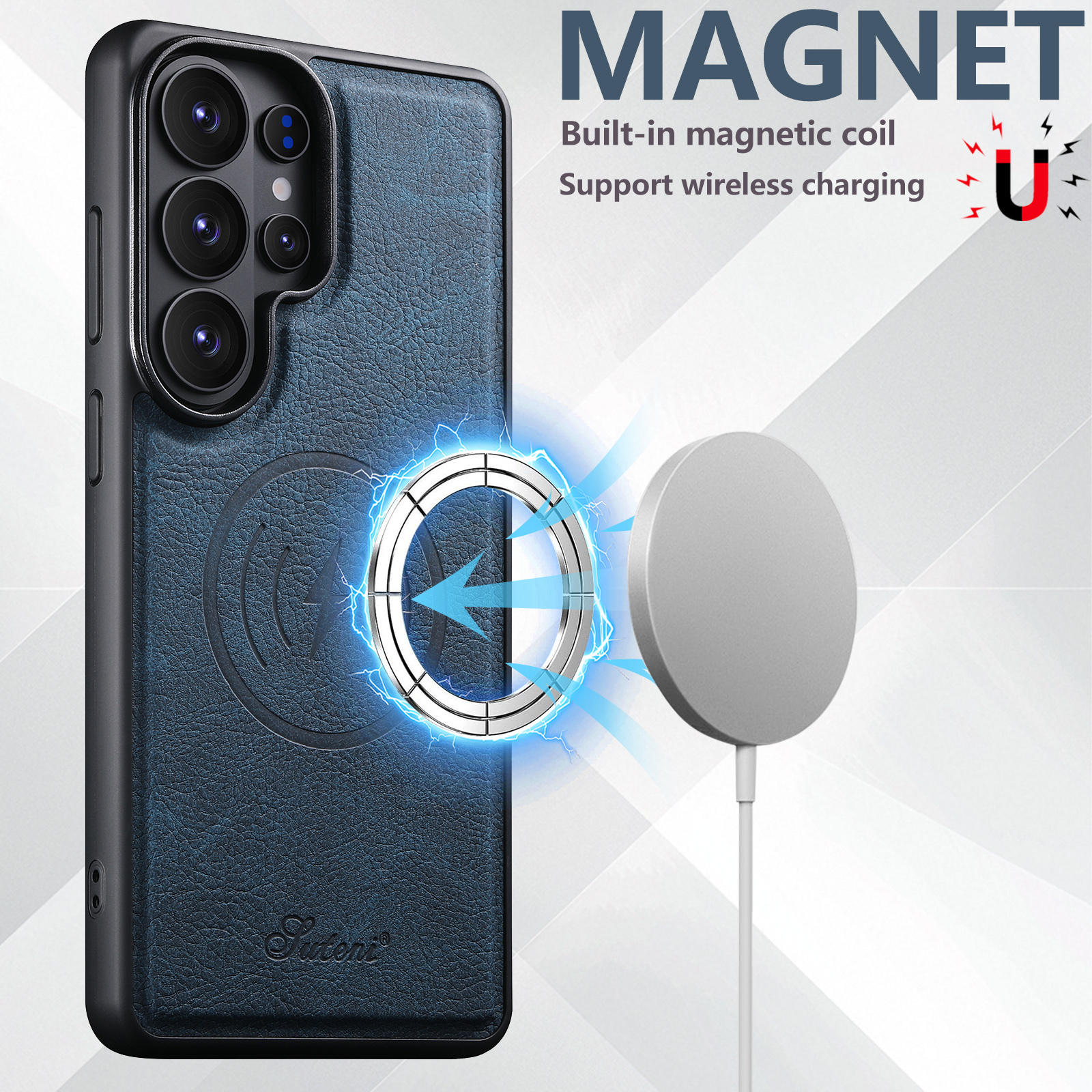 SUTENI H16DK Luxury Faux Leather Phone Case Magnet Wireless Charging Frosted Feel For Samsung Galaxy S26 Ultra S25 Plus S24 S23 S22 Note20