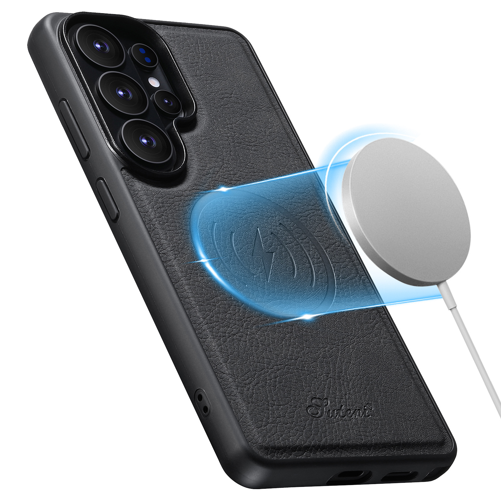 SUTENI H16DK Luxury Faux Leather Phone Case Magnet Wireless Charging Frosted Feel For Samsung Galaxy S26 Ultra S25 Plus S24 S23 S22 Note20