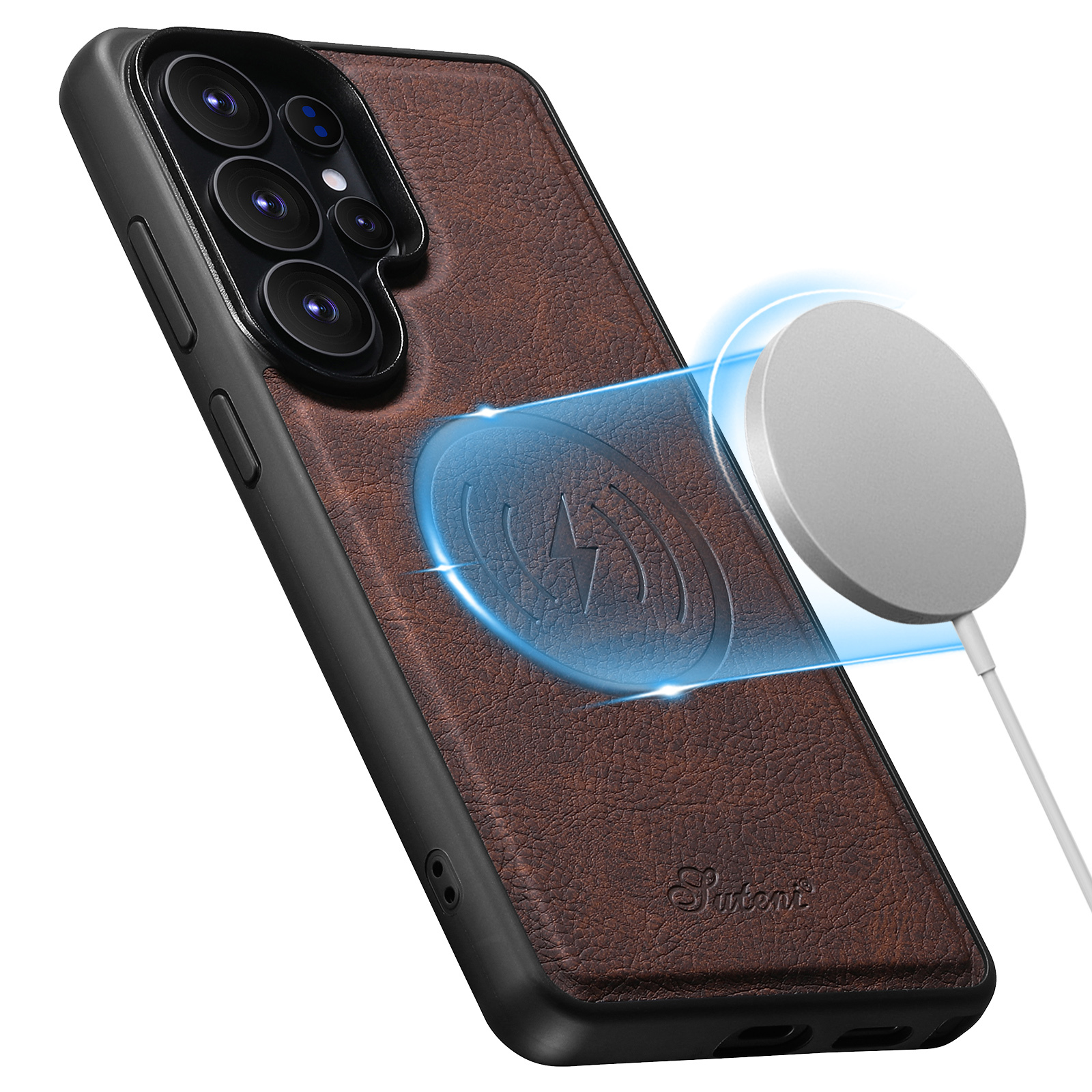 SUTENI H16DK Luxury Faux Leather Phone Case Magnet Wireless Charging Frosted Feel For Samsung Galaxy S26 Ultra S25 Plus S24 S23 S22 Note20