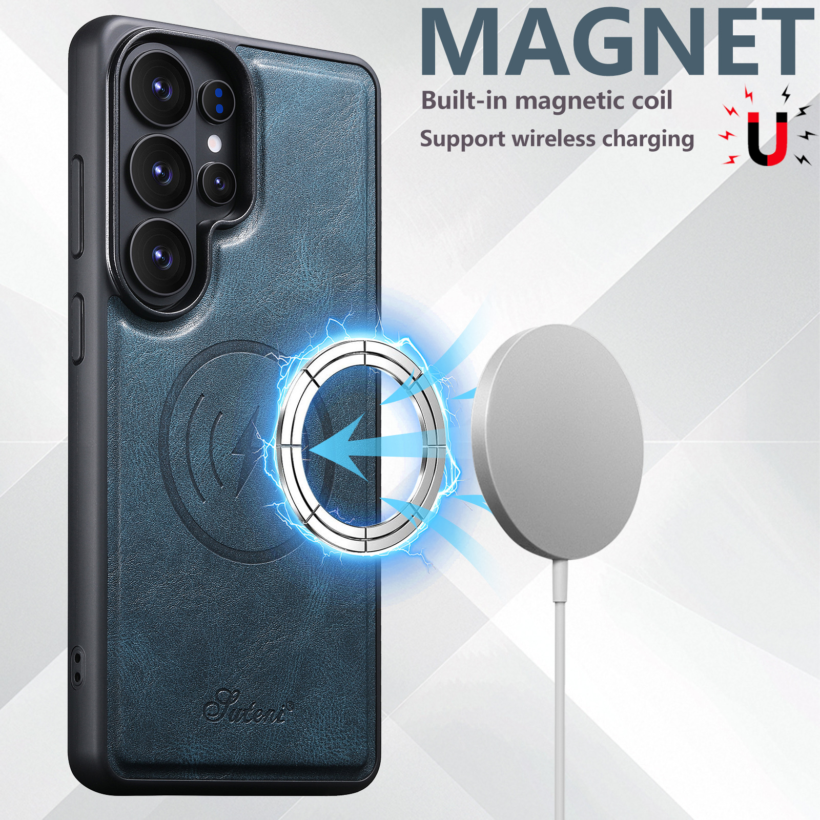 SUTENI H15DK Magnet Wireless Charging Faux Leather Card Holder Stand Picture frame Phone Case For Samsung Galaxy S26 Ultra S25 Plus S24 S23 S22 Note20