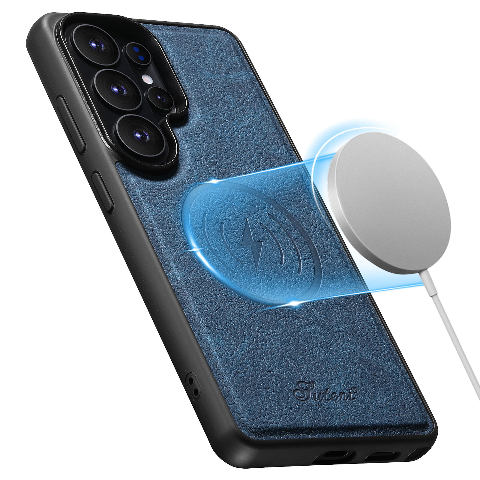 SUTENI H16DK Luxury Faux Leather Phone Case Magnet Wireless Charging Frosted Feel For Samsung Galaxy S26 Ultra S25 Plus S24 S23 S22 Note20