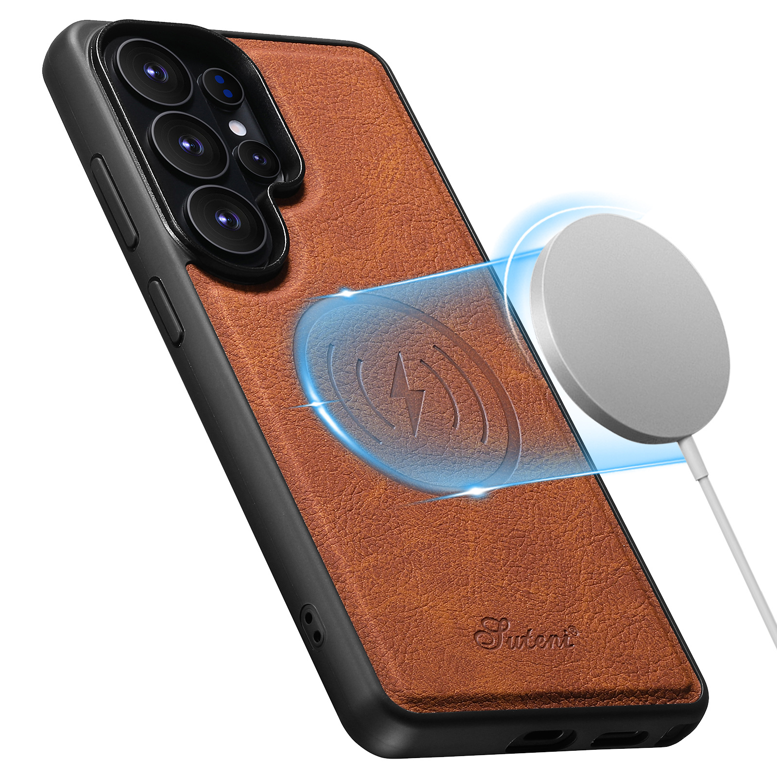 SUTENI H16DK Luxury Faux Leather Phone Case Magnet Wireless Charging Frosted Feel For Samsung Galaxy S26 Ultra S25 Plus S24 S23 S22 Note20