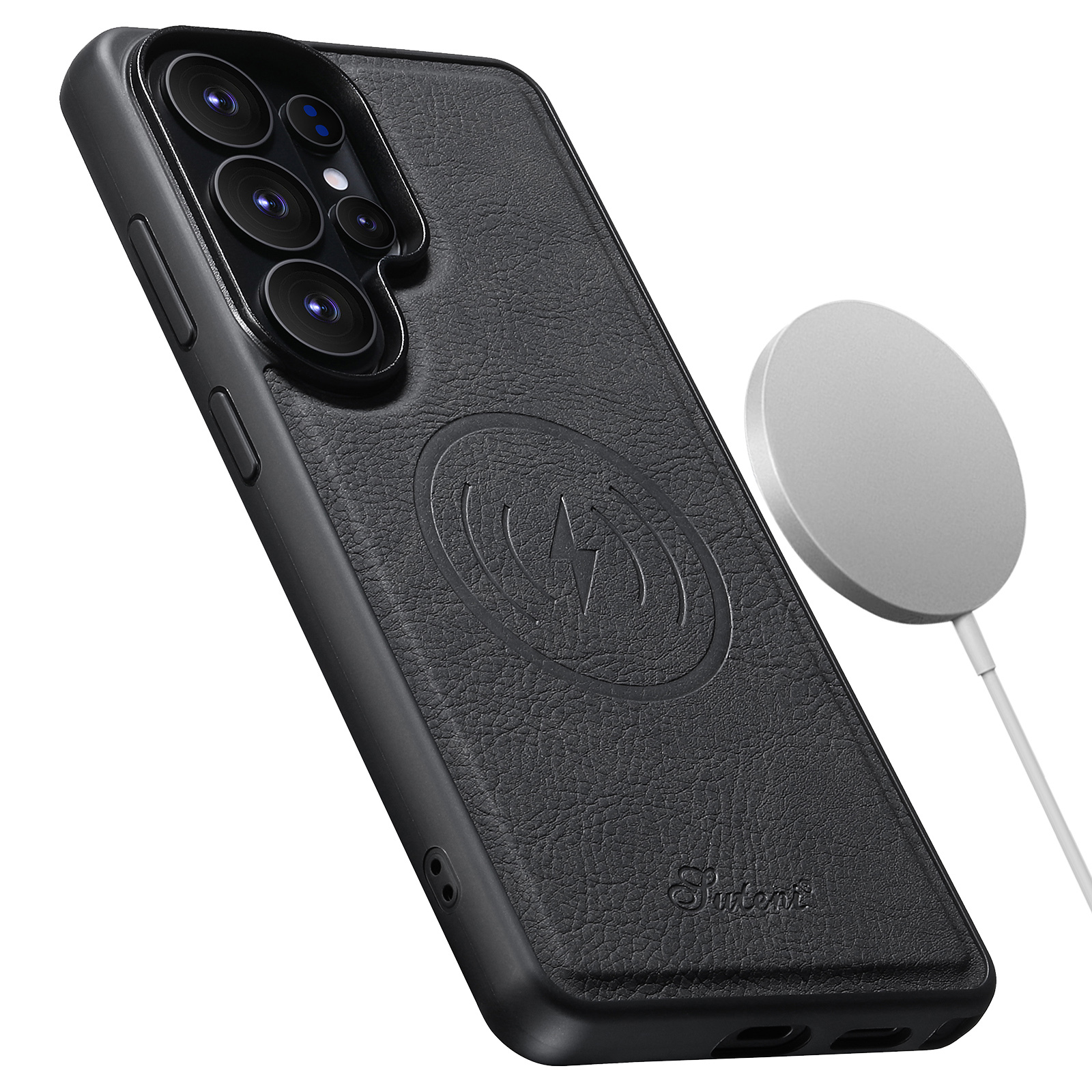 SUTENI H16DK Luxury Faux Leather Phone Case Magnet Wireless Charging Frosted Feel For Samsung Galaxy S26 Ultra S25 Plus S24 S23 S22 Note20
