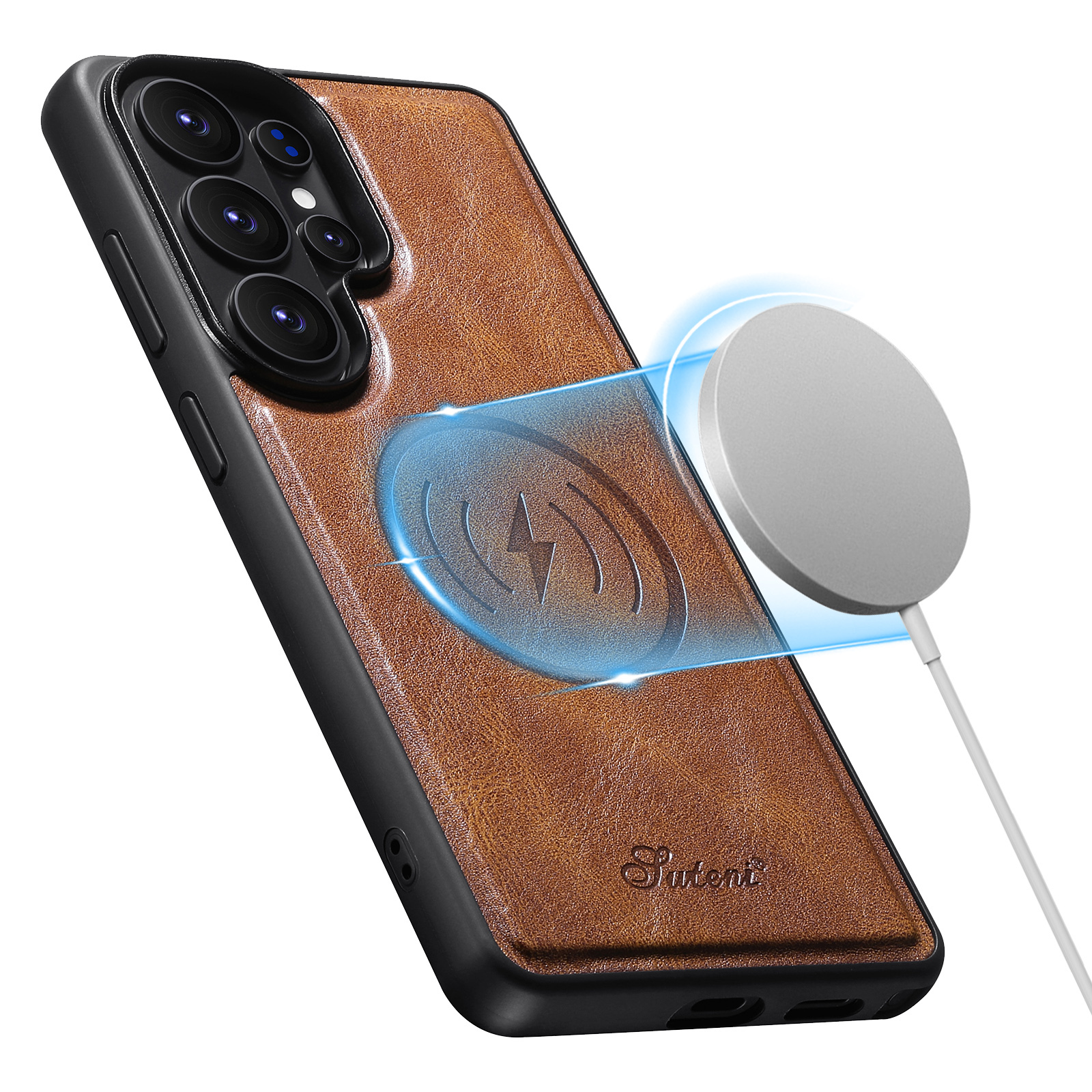 SUTENI H15DK Magnet Wireless Charging Faux Leather Card Holder Stand Picture frame Phone Case For Samsung Galaxy S26 Ultra S25 Plus S24 S23 S22 Note20