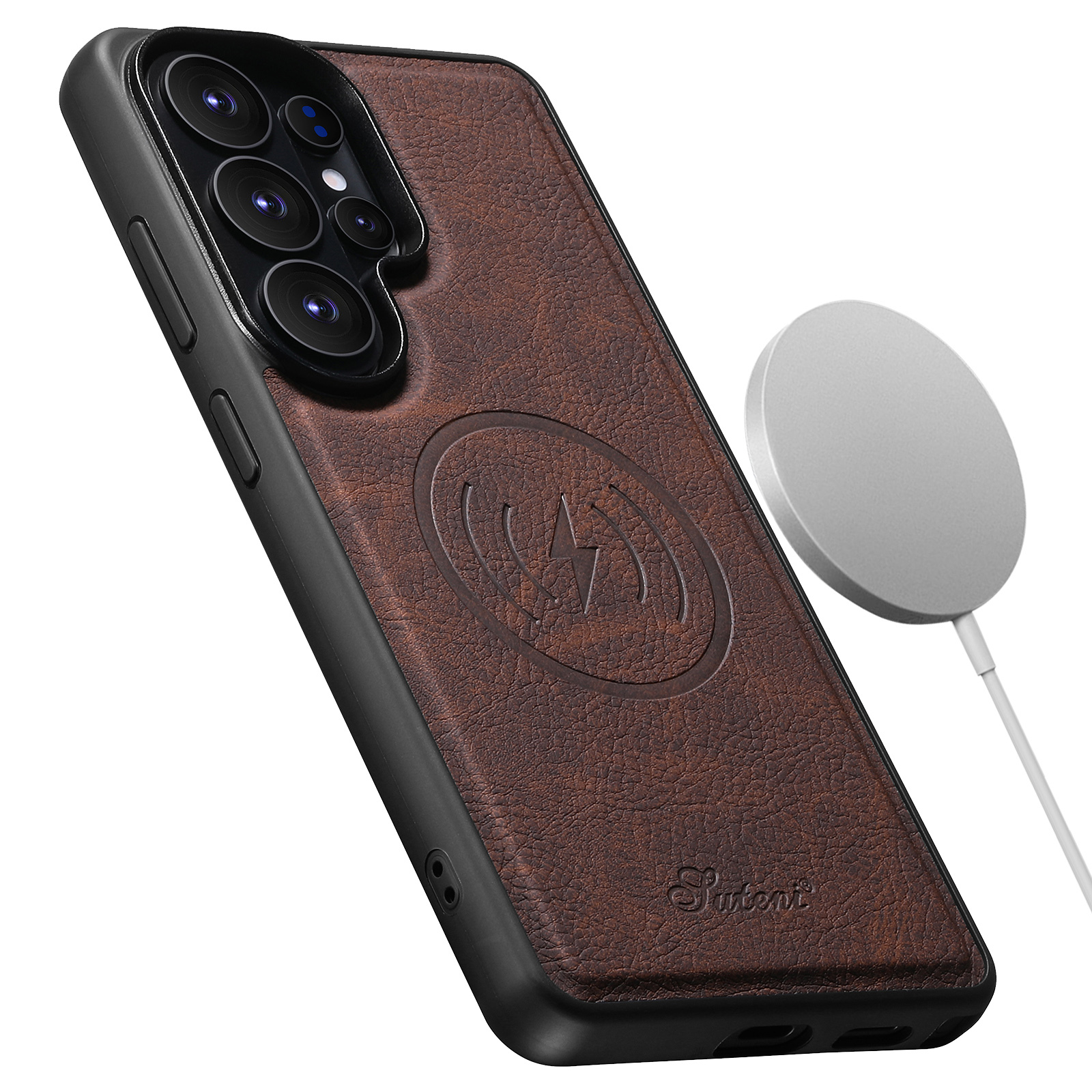 SUTENI H16DK Luxury Faux Leather Phone Case Magnet Wireless Charging Frosted Feel For Samsung Galaxy S26 Ultra S25 Plus S24 S23 S22 Note20
