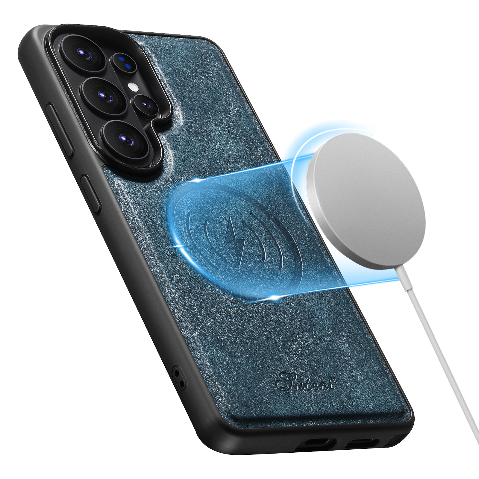 SUTENI H15DK Magnet Wireless Charging Faux Leather Card Holder Stand Picture frame Phone Case For Samsung Galaxy S26 Ultra S25 Plus S24 S23 S22 Note20
