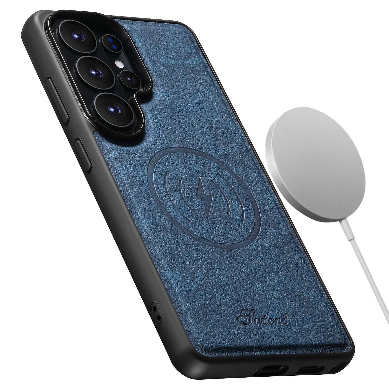 SUTENI H16DK Luxury Faux Leather Phone Case Magnet Wireless Charging Frosted Feel For Samsung Galaxy S26 Ultra S25 Plus S24 S23 S22 Note20