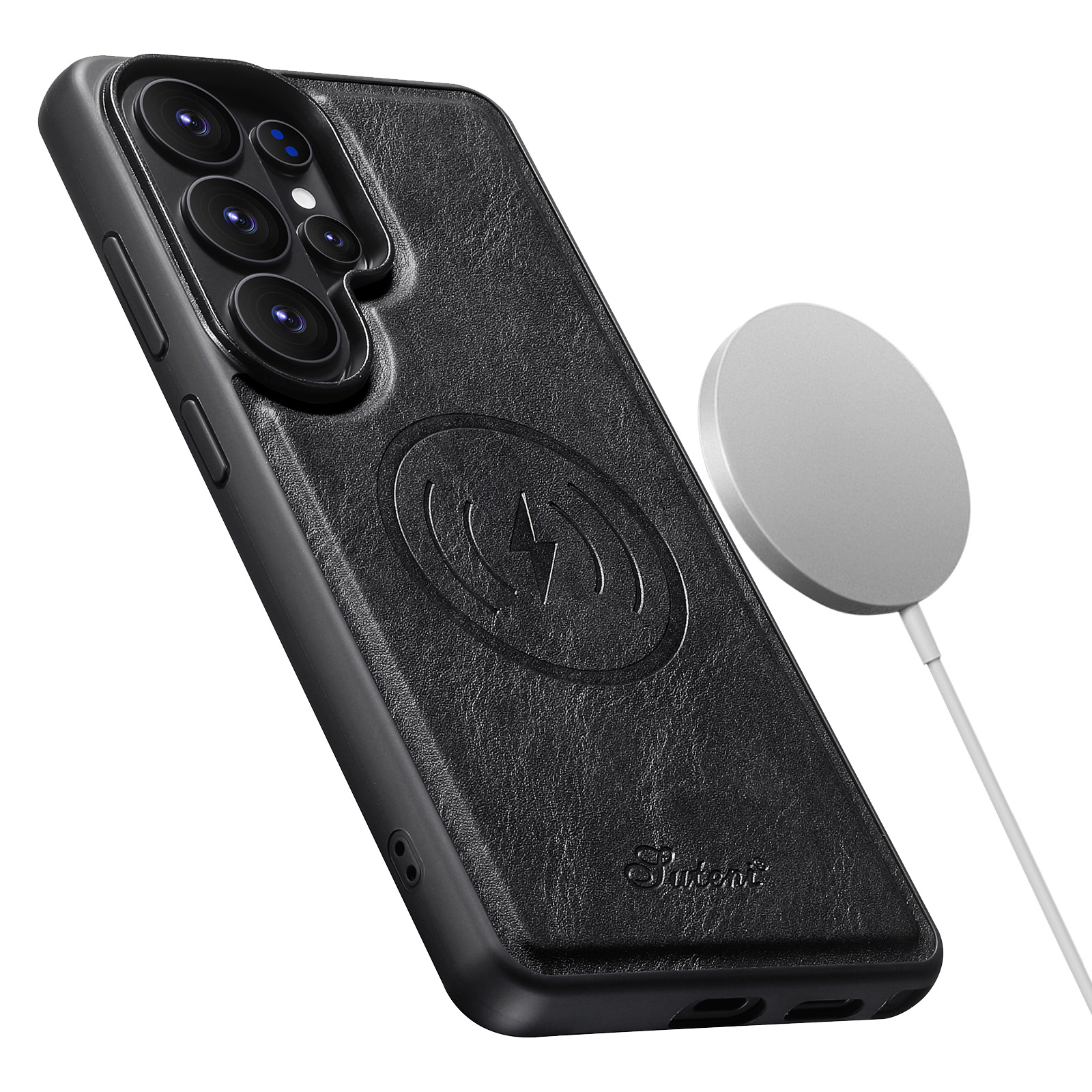 SUTENI H15DK Magnet Wireless Charging Faux Leather Card Holder Stand Picture frame Phone Case For Samsung Galaxy S26 Ultra S25 Plus S24 S23 S22 Note20