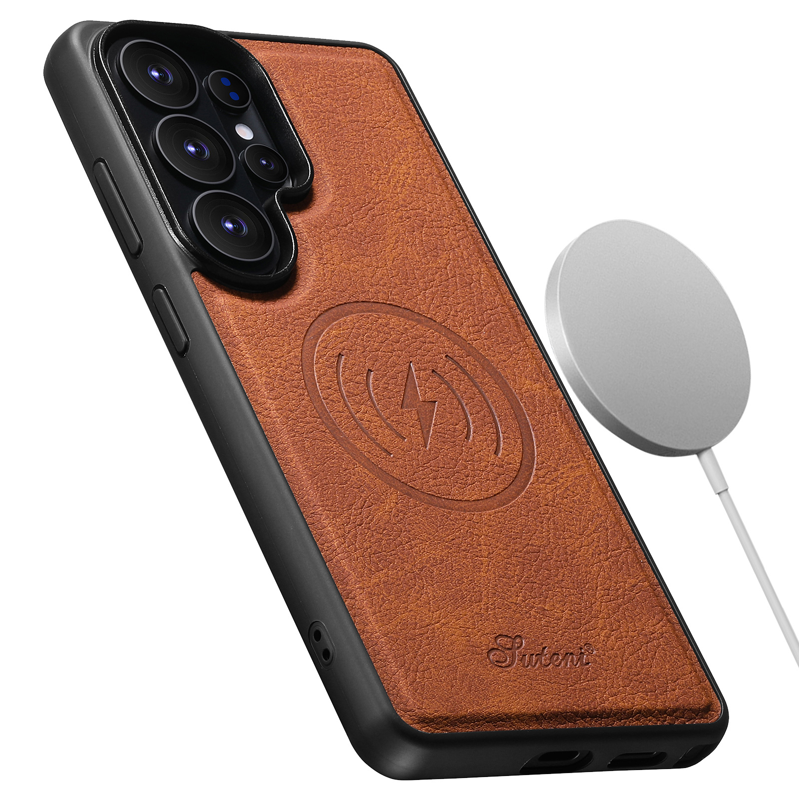 SUTENI H16DK Luxury Faux Leather Phone Case Magnet Wireless Charging Frosted Feel For Samsung Galaxy S26 Ultra S25 Plus S24 S23 S22 Note20
