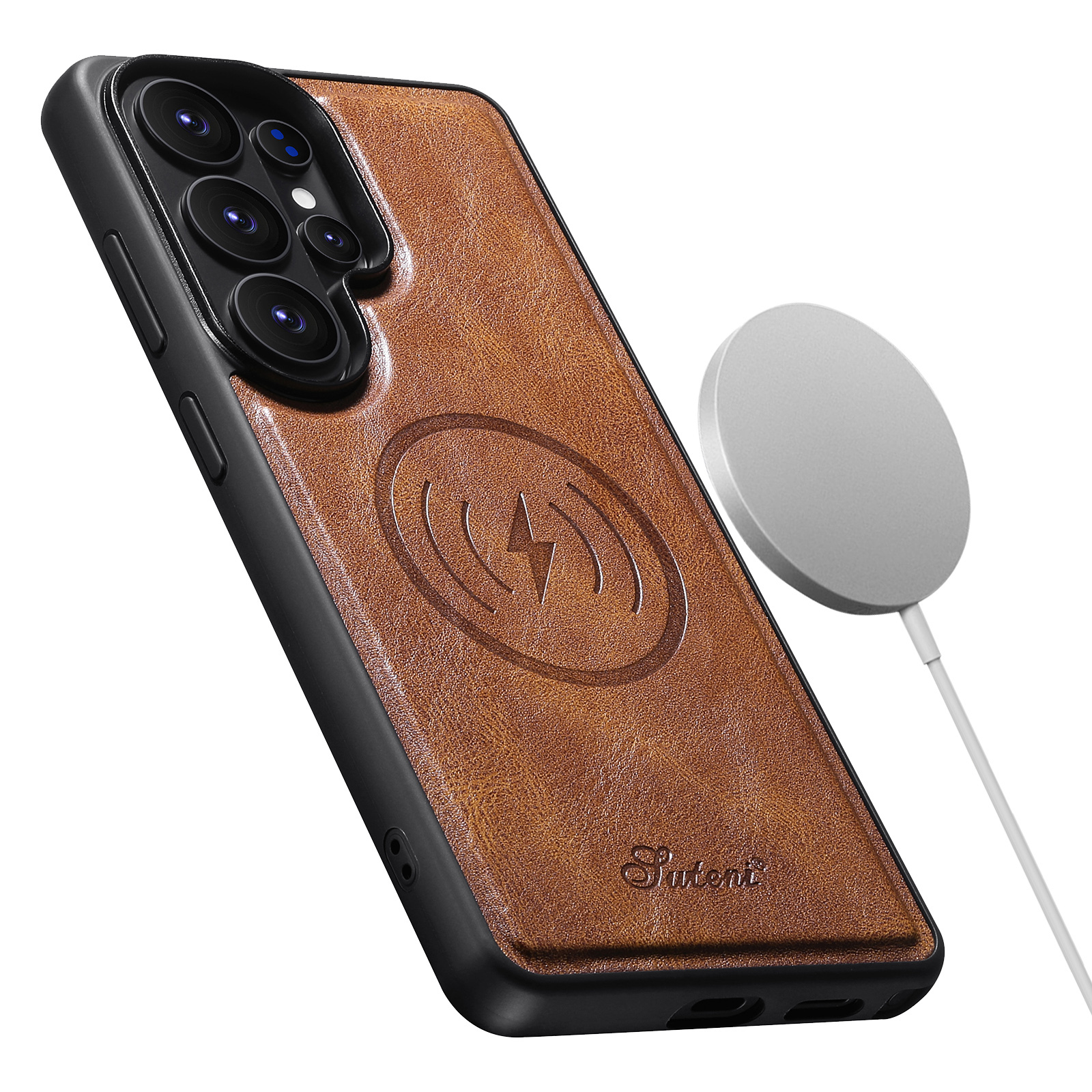 SUTENI H15DK Magnet Wireless Charging Faux Leather Card Holder Stand Picture frame Phone Case For Samsung Galaxy S26 Ultra S25 Plus S24 S23 S22 Note20