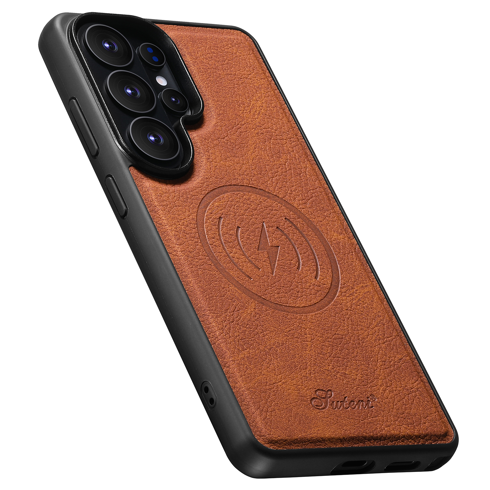 SUTENI H16DK Luxury Faux Leather Phone Case Magnet Wireless Charging Frosted Feel For Samsung Galaxy S26 Ultra S25 Plus S24 S23 S22 Note20