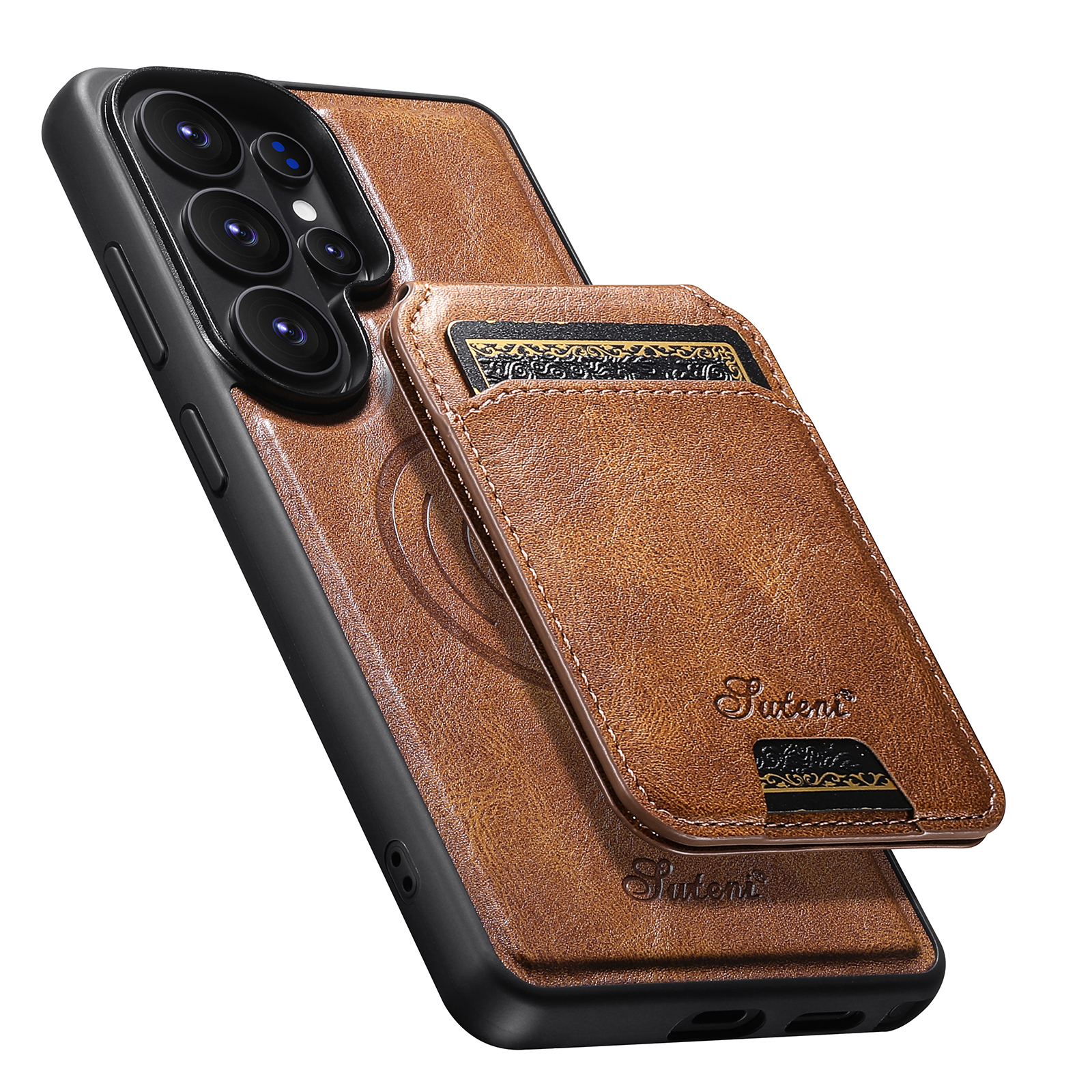 SUTENI H15 Magnet Wireless Charging Faux Leather Card Holder Stand Picture frame Phone Case For Samsung Galaxy S26 Ultra S25 Plus S24 S23 S22 Note20