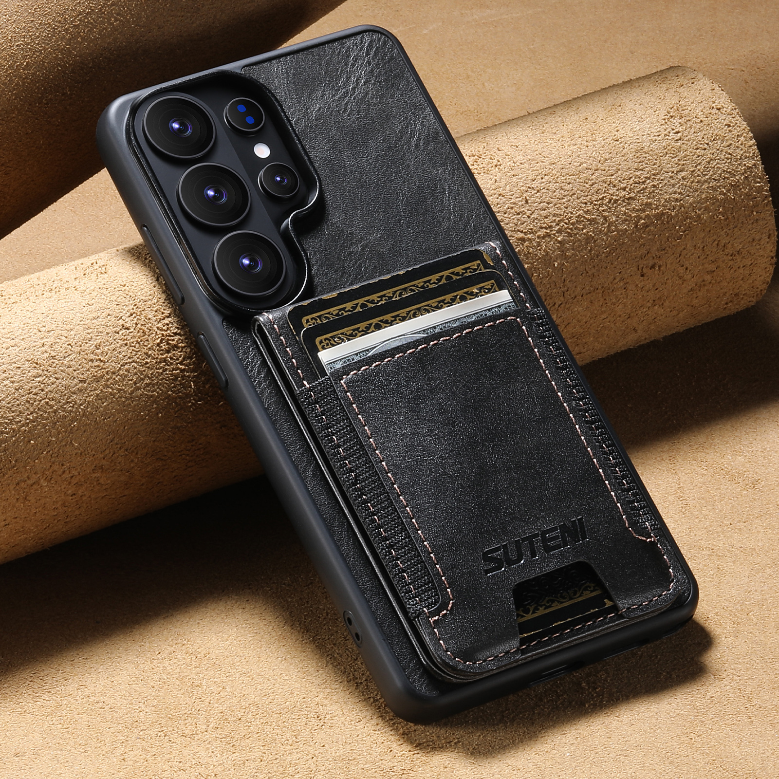 SUTENI H03YL Card Holder Phone Case Luxury Faux Leather Stand For Samsung Galaxy S26 Ultra S25 Plus S24 S23 S22 Note20