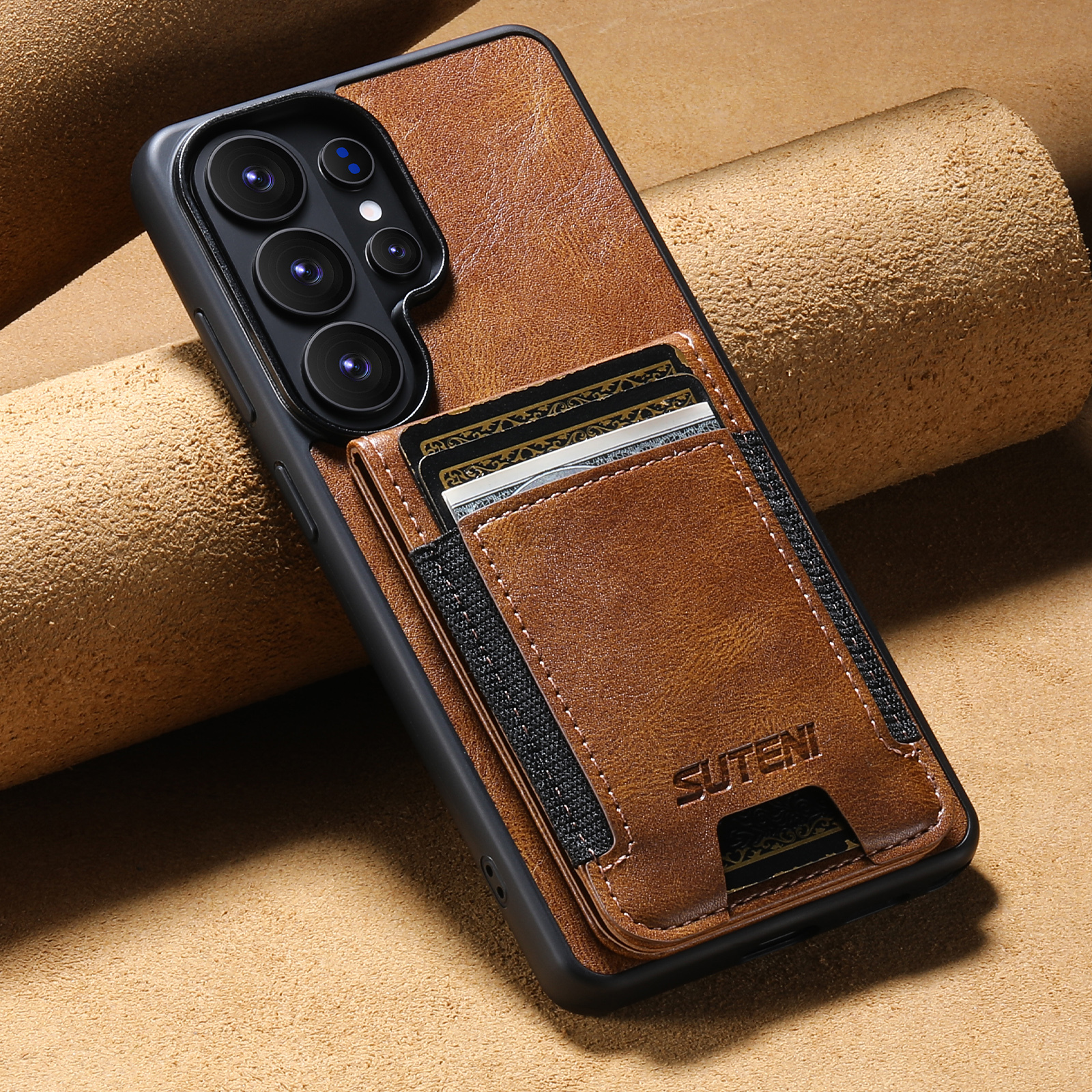 SUTENI H03YL Card Holder Phone Case Luxury Faux Leather Stand For Samsung Galaxy S26 Ultra S25 Plus S24 S23 S22 Note20