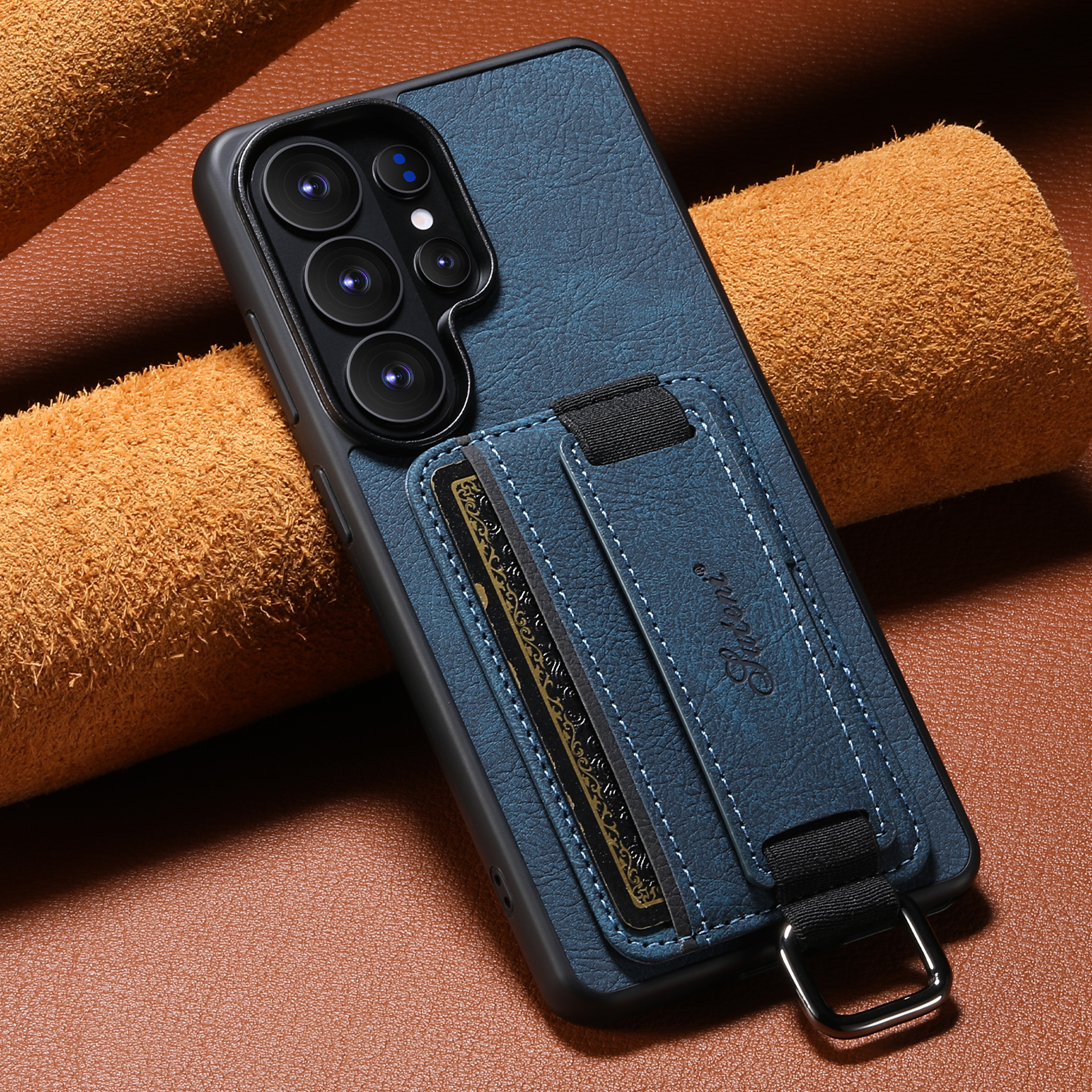 SUTENI H13LZ Faux Leather Phone Case Wrist Strap Ring Buckle Card Holder Stand For Samsung Galaxy S26 Ultra S25 Plus S24 S23 S22 Note20