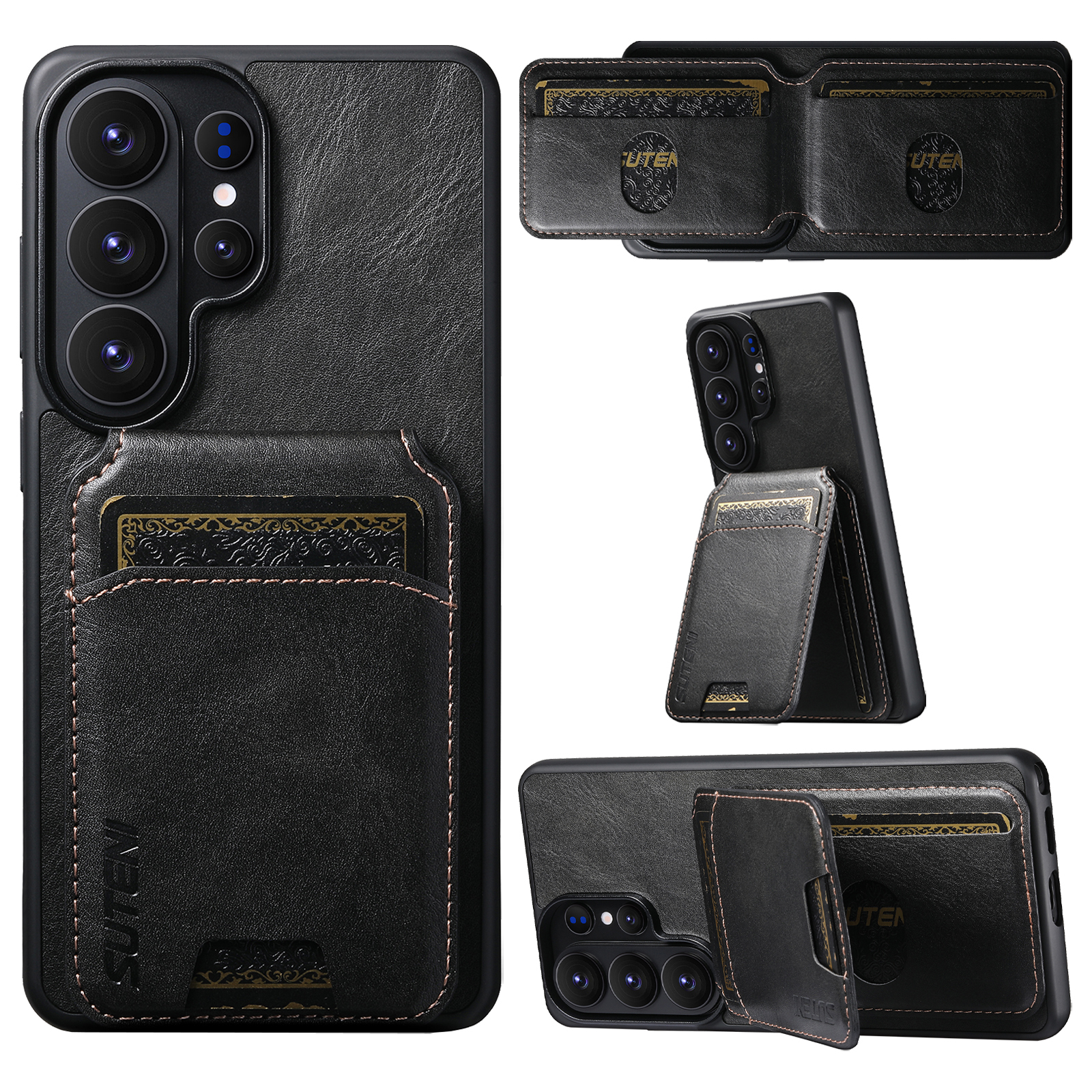 SUTENI H02YL Luxury Faux Leather Phone Case Card Holder Stand For Samsung Galaxy S26 Ultra S25 Plus S24 S23 S22 Note20